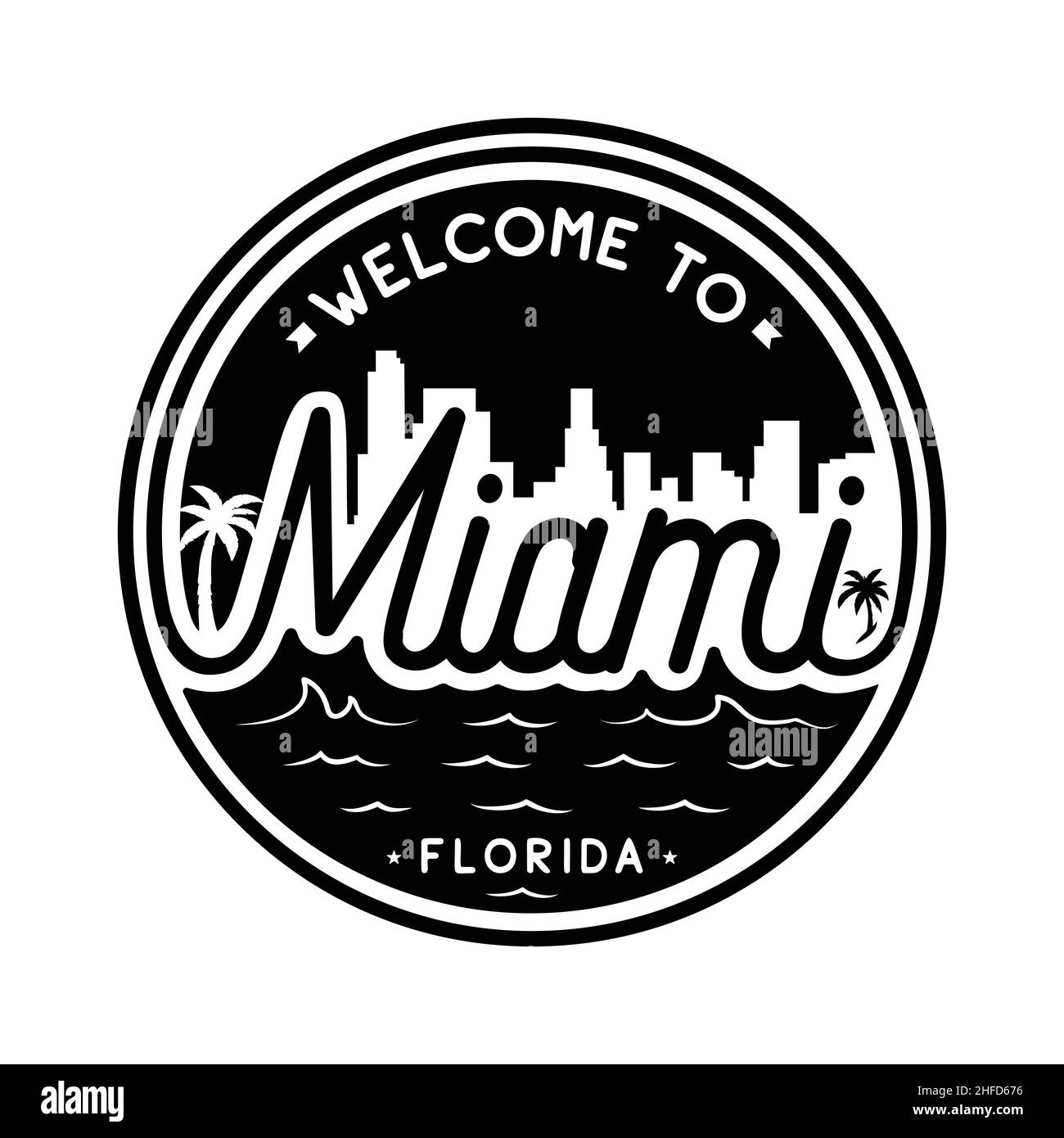 Willkommen bei Miami Vektor-Design-Vorlage. Miami Florida Vektor und Illustration. Stock Vektor