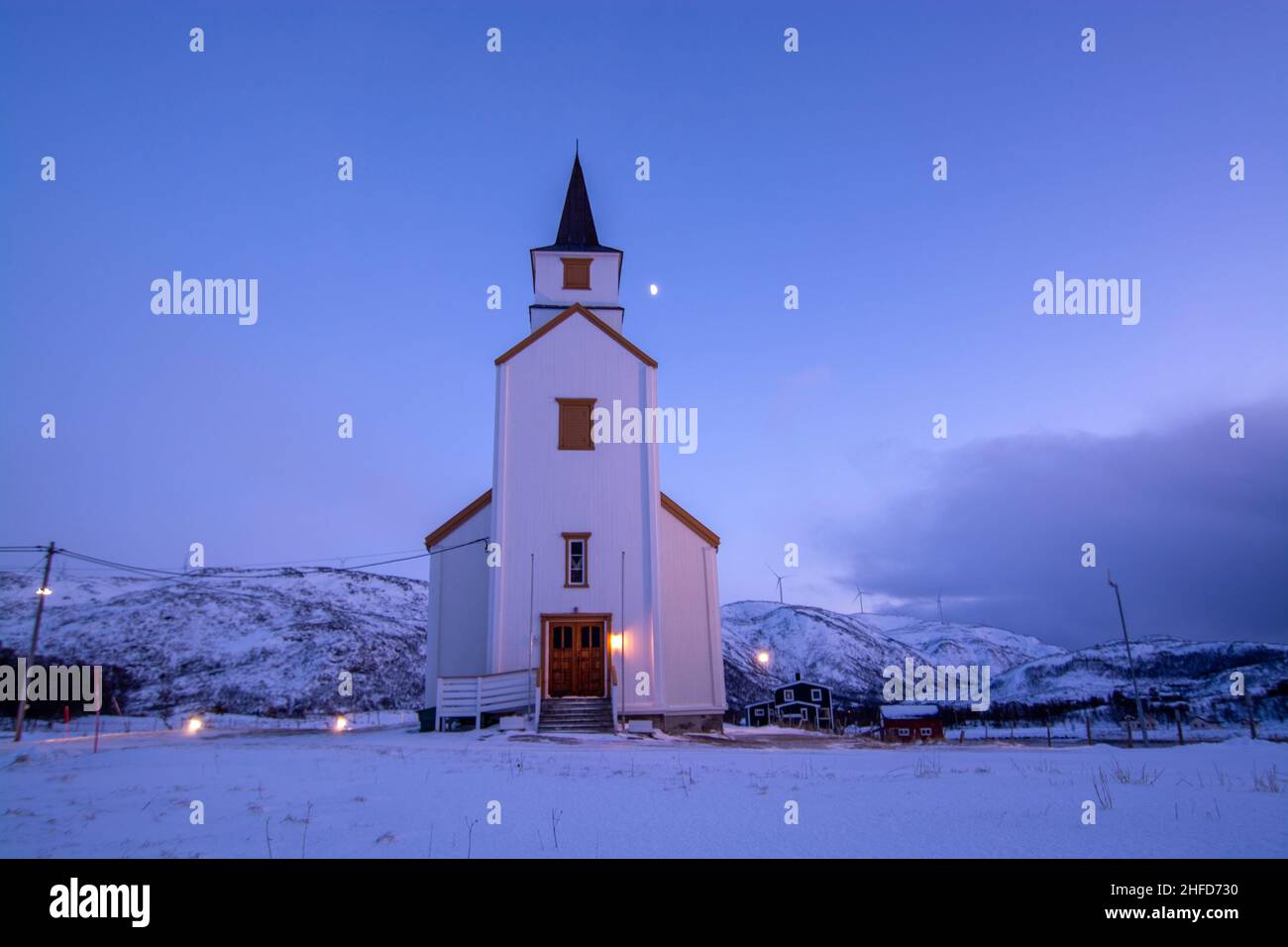Hillesoy ist eine ehemalige Gemeinde in der alten Grafschaft Troms in Norwegen. Die Gemeinde bestand von 1855 bis zu ihrer Schließung im Jahr 1964. Stockfoto
