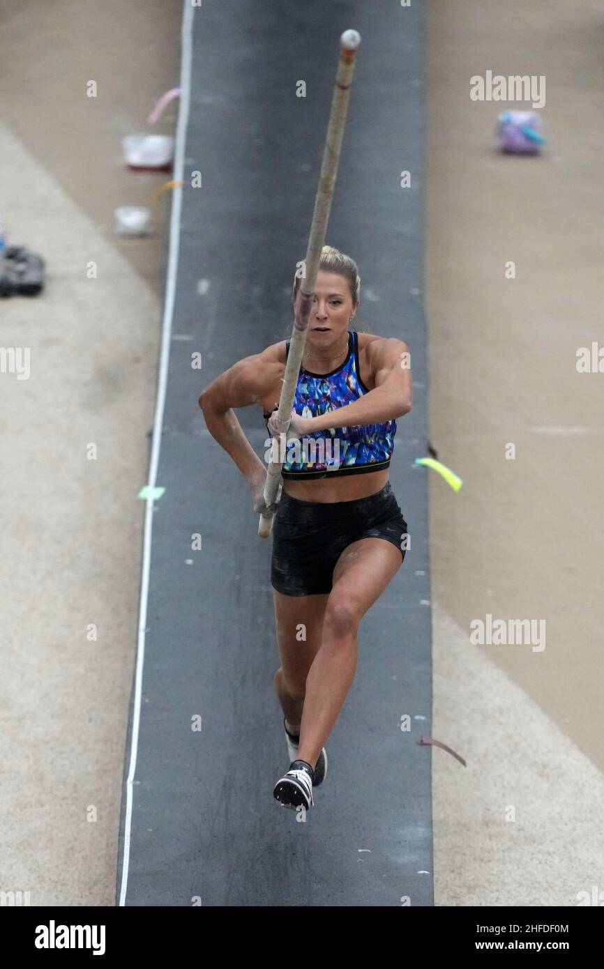 Marissa Kalsey belegte beim UCS Spirit National Pole Vault Summit im Reno-Spark Platz 7 mit 13-11 1/2 (4,25 m) im Elite-Frauenwettbewerb Stockfoto