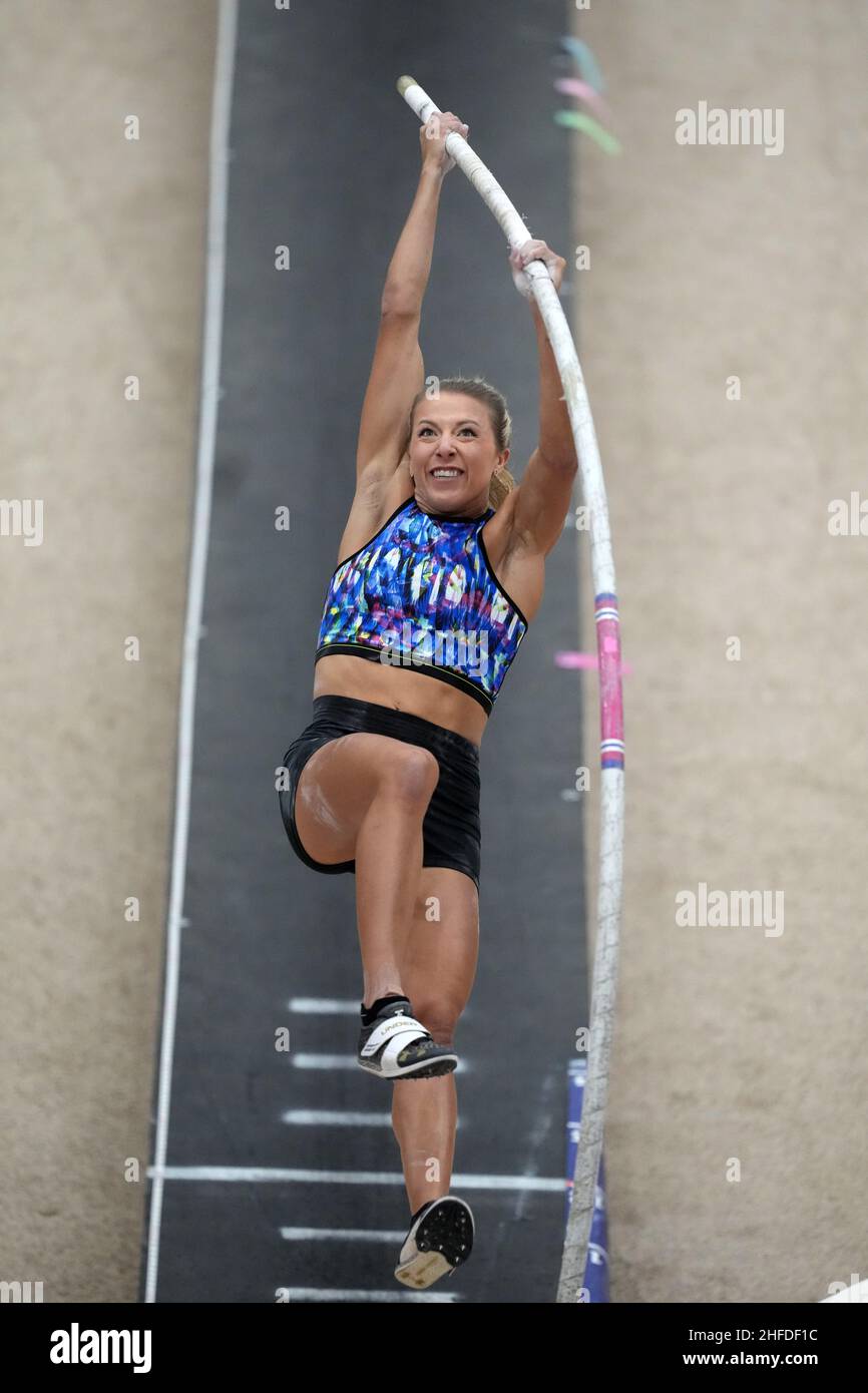 Marissa Kalsey belegte beim UCS Spirit National Pole Vault Summit im Reno-Spark Platz 7 mit 13-11 1/2 (4,25 m) im Elite-Frauenwettbewerb Stockfoto