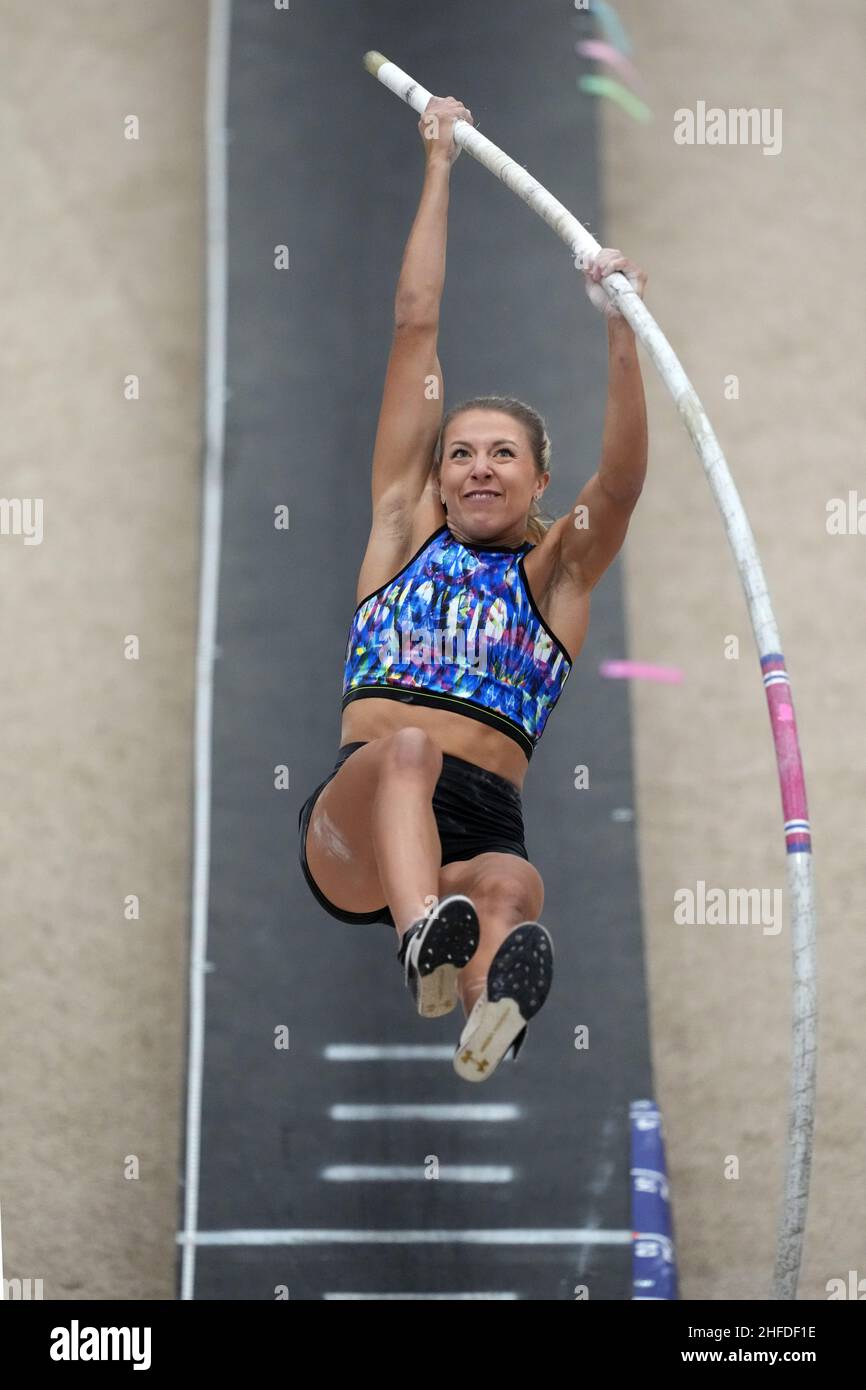 Marissa Kalsey belegte beim UCS Spirit National Pole Vault Summit im Reno-Spark Platz 7 mit 13-11 1/2 (4,25 m) im Elite-Frauenwettbewerb Stockfoto