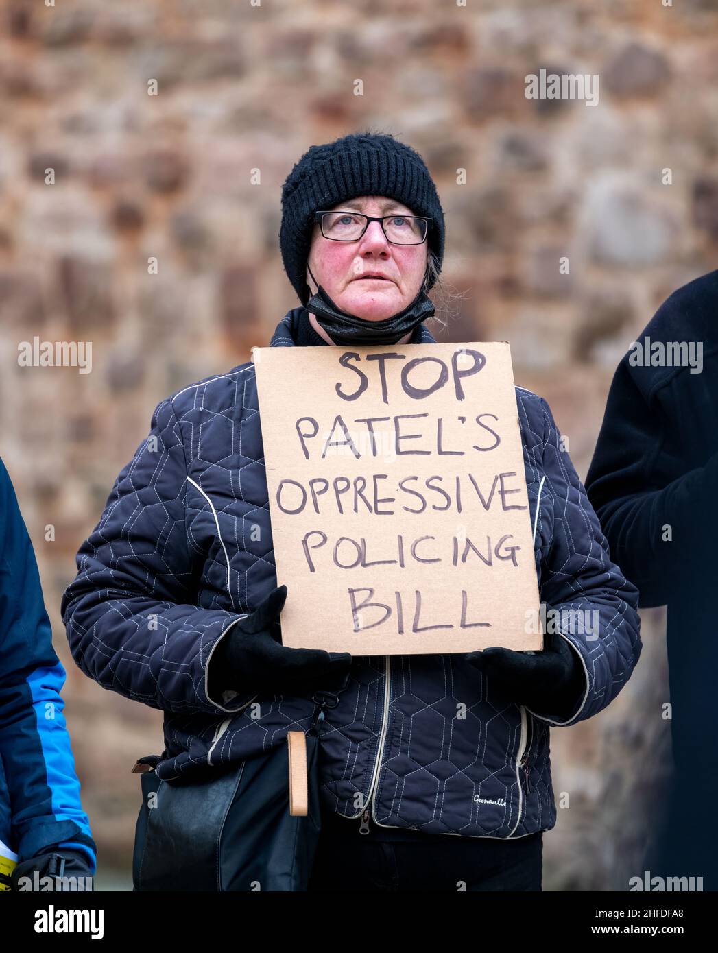 INVERNESS, HIGHLAND, GROSSBRITANNIEN. 15th Januar 2022. Dies ist der „Kill the Bill“-Protest – Polizei, Verbrechen, Verurteilung und Gerichte (PCSC) am 15. Januar 2022 in Inverness, Highland, Schottland. Quelle: JASPERIMAGE/Alamy Live News Stockfoto