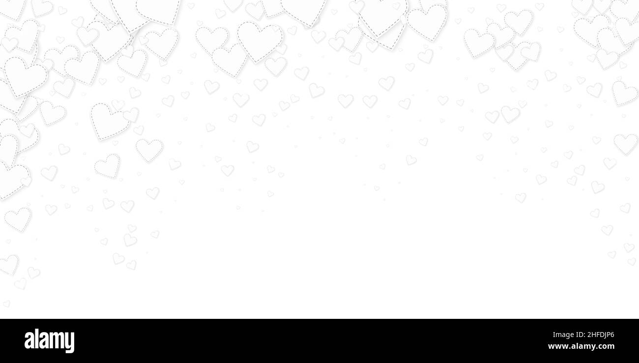 Weißes Herz liebt Konfettis. Valentinstag fallen regen genial Hintergrund. Fallende genähte Papier Herzen Konfetti auf weißem Hintergrund. Energiegeladener vec Stock Vektor