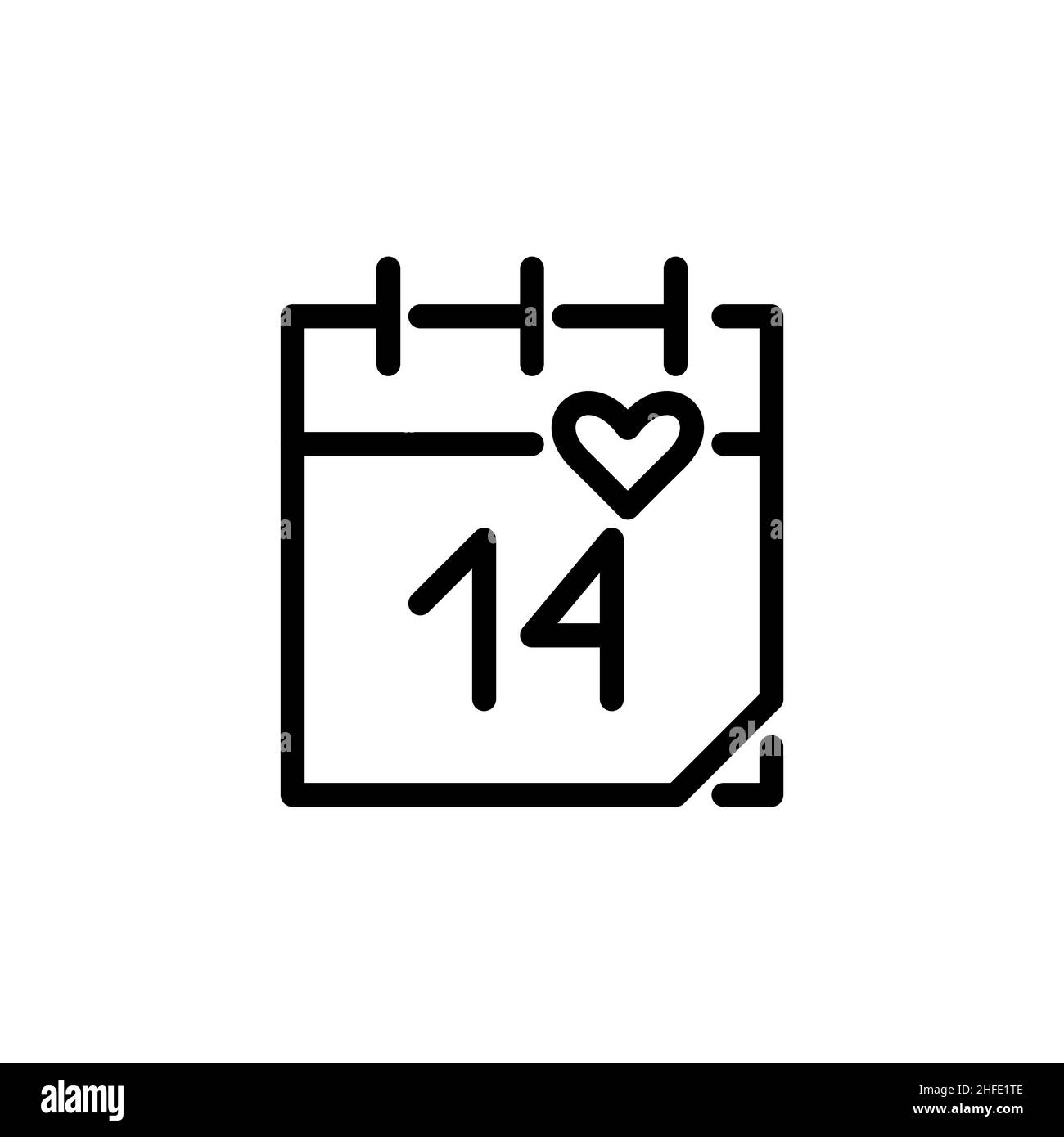 14th Datum in einem Kalender. Valentinstag-Symbol. Pixelgenaue, bearbeitbare Kontur Stock Vektor