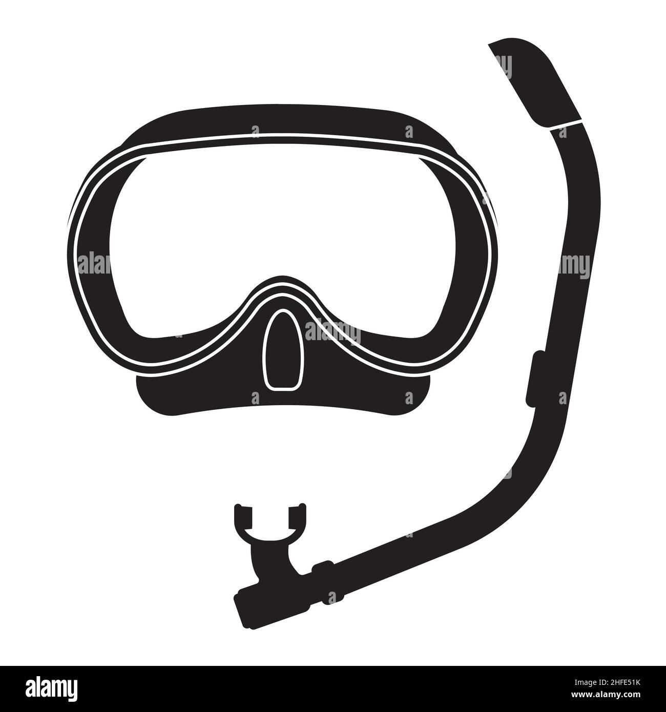 Maske und Schnorchel, isolierte Vektordarstellung, schwarzes Silhouette-Symbol. Stock Vektor