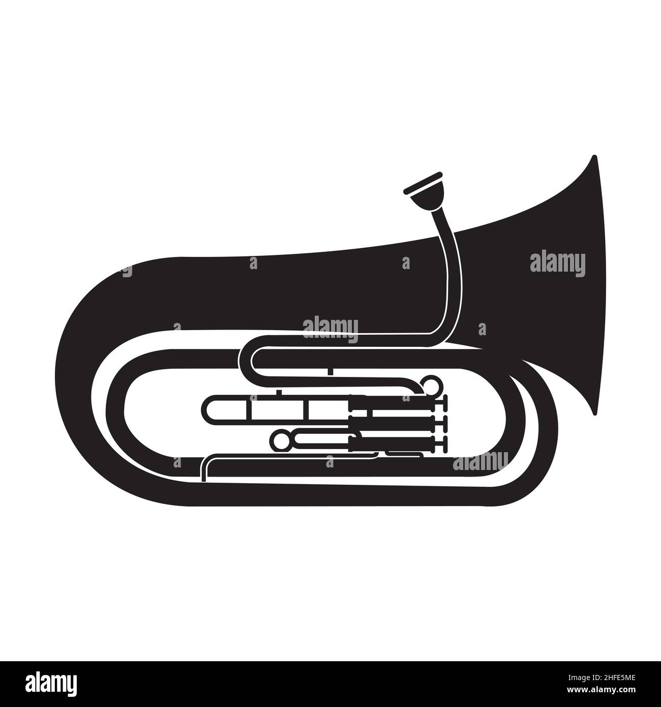 Musikalisches Blasinstrument Tuba, schwarze Schablone isoliert Vektor-Illustration. Stock Vektor