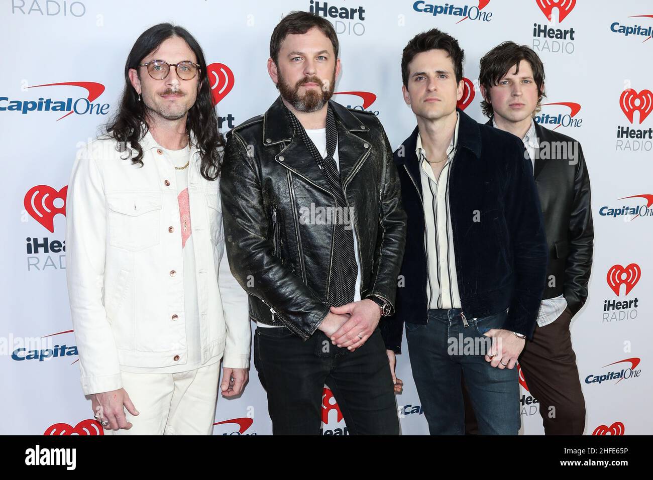 Inglewood, Usa. 15th Januar 2022. INGLEWOOD, LOS ANGELES, KALIFORNIEN, USA - 15. JANUAR: Nathan Followill, Caleb Followill, Jared Followill und Matthew Followill von Kings of Leon nehmen am iHeartRadio Alter EGO 2022 Teil, das am 15. Januar 2022 auf dem Forum in Inglewood, Los Angeles, Kalifornien, USA, stattfand. (Foto: Xavier Collin/Image Press Agency/Sipa USA) Quelle: SIPA USA/Alamy Live News Stockfoto