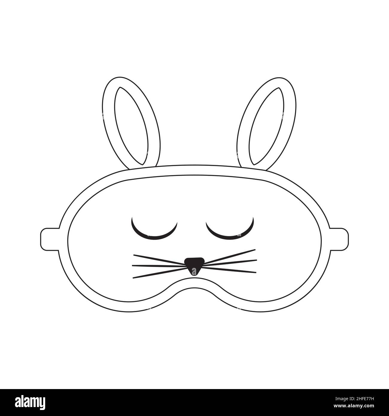 Schlafende Maske mit Hasengesicht, schwarzer Umriss, isolierte Vektorgrafik. Stock Vektor