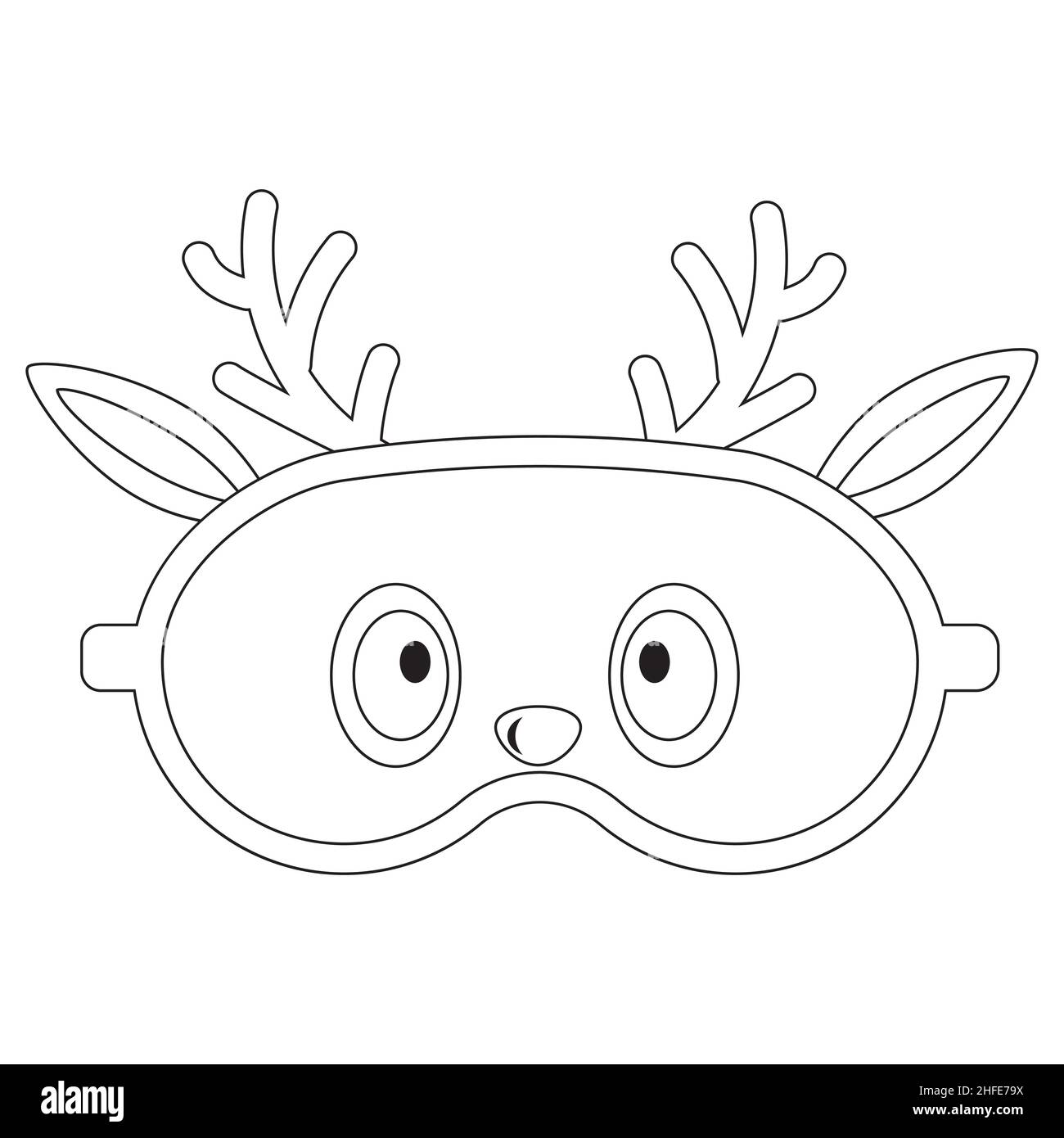 Schlafmaske mit Hirschgesicht, schwarzer Umriss, isolierte Vektorgrafik. Stock Vektor