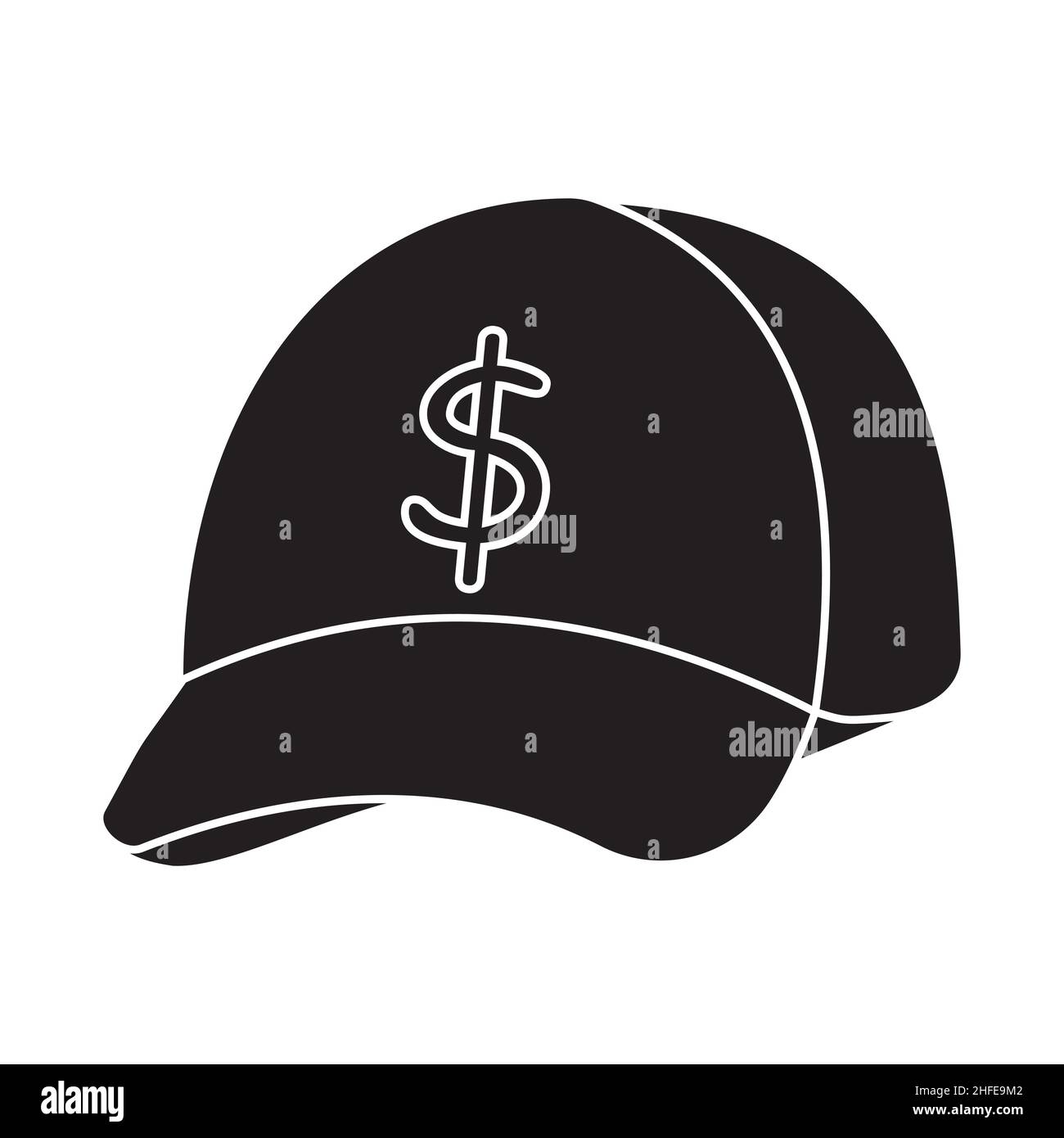 Herrenmütze mit Dollarzeichen, schwarzem Schablonensymbol, Vektorgrafik. Stock Vektor