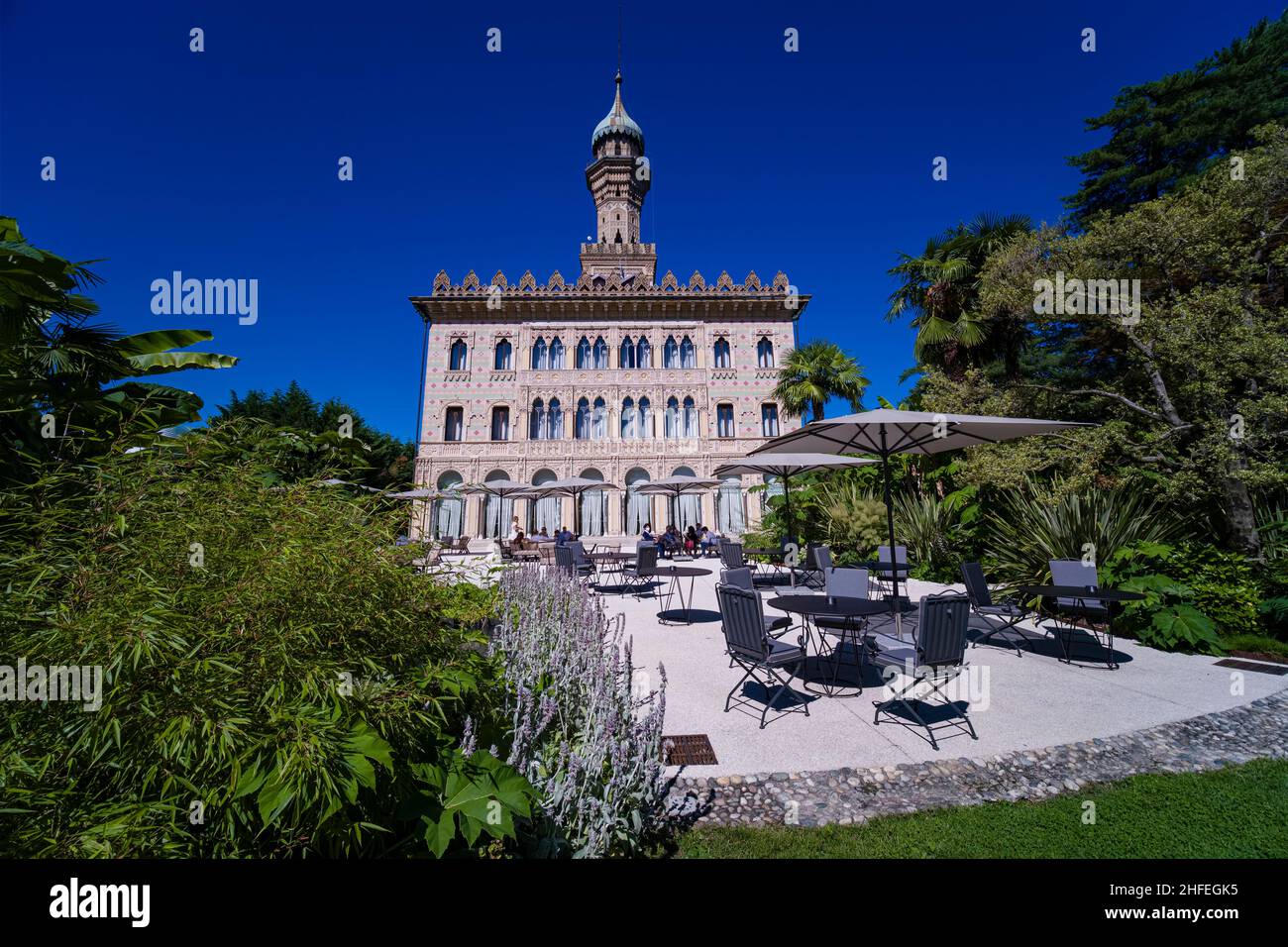 Das Relais & Chateaux Villa Crespi, ein arabisches, prächtiges Gebäude, wurde 1879 erbaut und ist heute ein Restaurant. Stockfoto
