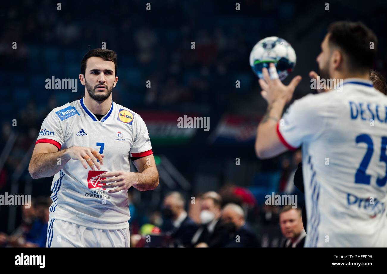 Szeged, Ungarn, 15th. Januar 2022. Romain Lagarde aus Frankreich in Aktion während des EHF European Championship Men 2022-Spiels zwischen Frankreich und der Ukraine in Szeged, Ungarn. Januar 15, 2022. Kredit: Nikola Krstic/Alamy Stockfoto