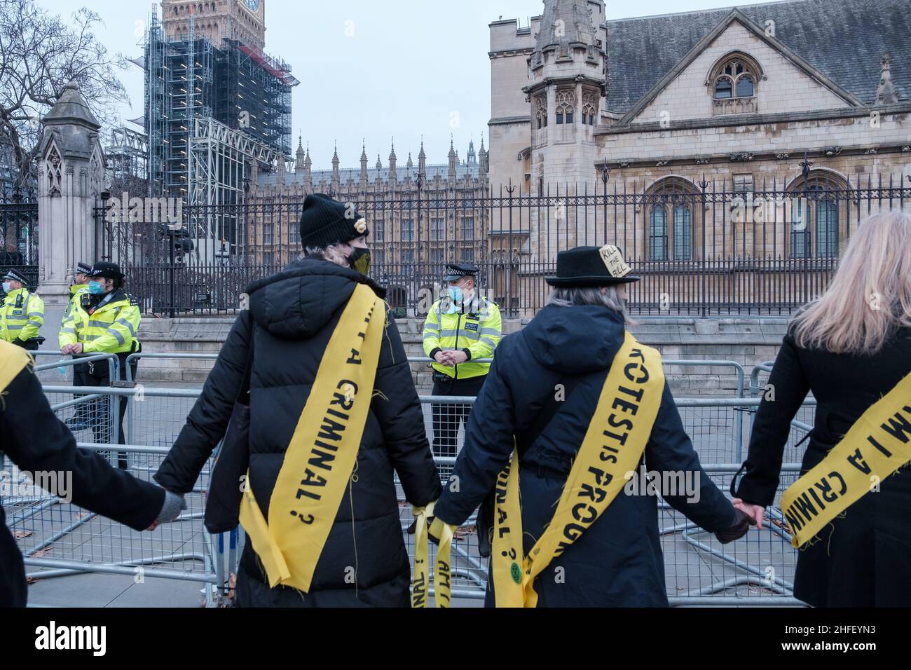 Demonstranten aus mehreren britischen Protestgruppen marschierten gemeinsam durch die Straßen Londons, um gegen den stark entgegengesetzten PCSC-Gesetzentwurf zu protestieren Stockfoto