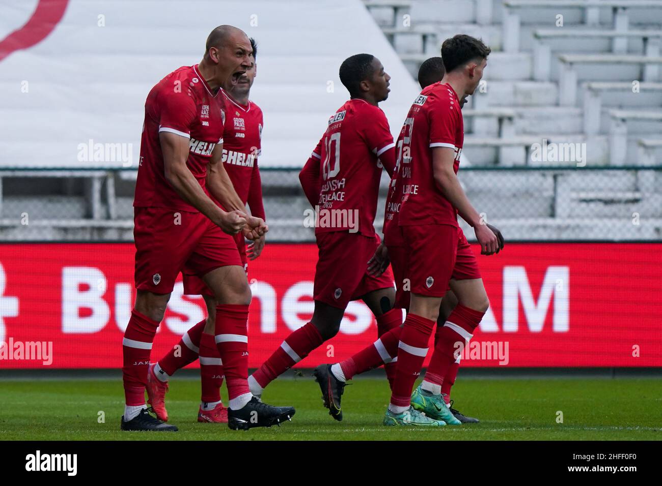 Antwerpen Belgien 16 Januar Michael Frey Vom Royal Antwerp Fc Feiert Das Erste Tor Seiner 9046