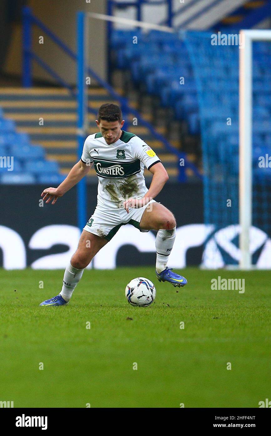 Hillsborough, Sheffield, England -15th. Januar 2022 Jordan Houghton (4) aus Plymouth - während des Spiels Sheffield Wednesday V Plymouth Argyle, Sky Bet League One, 2021/22, Hillsborough, Sheffield, England - 15th. Januar 2022 Credit: Arthur Haigh/WhiteRosePhotos/Alamy Live News Stockfoto