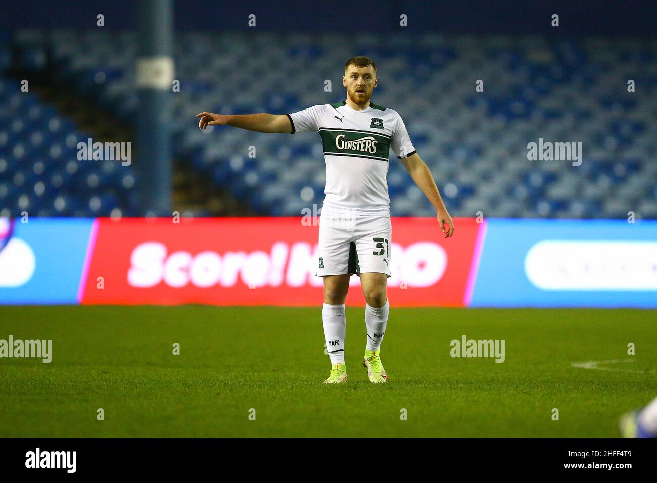 Hillsborough, Sheffield, England -15th. Januar 2022 Luke Jephcott (31) aus Plymouth - während des Spiels Sheffield Wednesday V Plymouth Argyle, Sky Bet League One, 2021/22, Hillsborough, Sheffield, England - 15th. Januar 2022 Credit: Arthur Haigh/WhiteRosePhotos/Alamy Live News Stockfoto