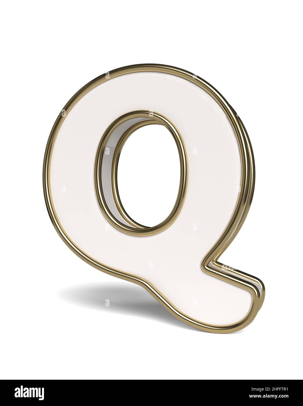 Elegantes weißes Alphabet. Darstellung des Buchstabens Q. 3D. Stockfoto