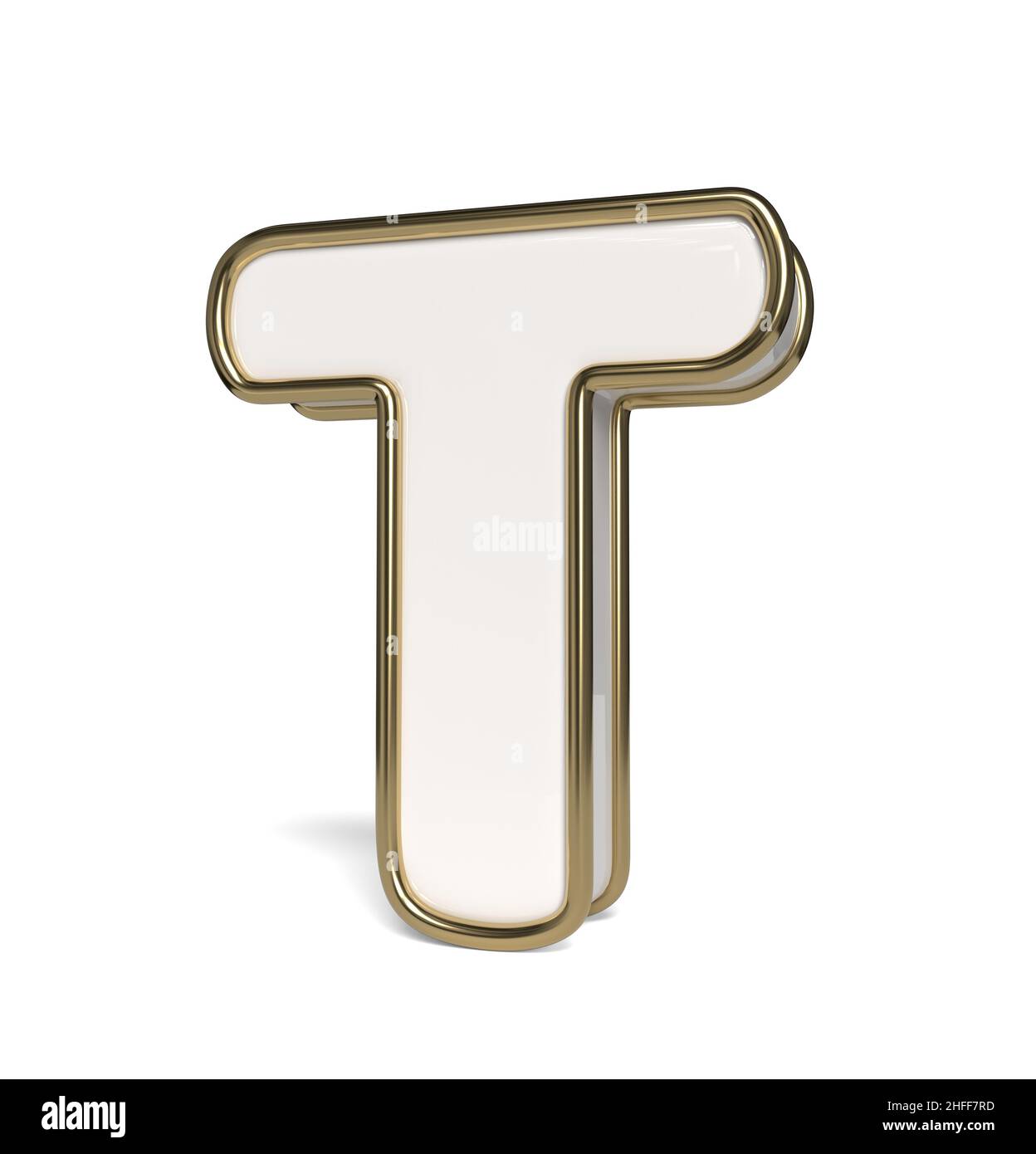 Elegantes weißes Alphabet. Darstellung des Buchstabens T. 3D. Stockfoto