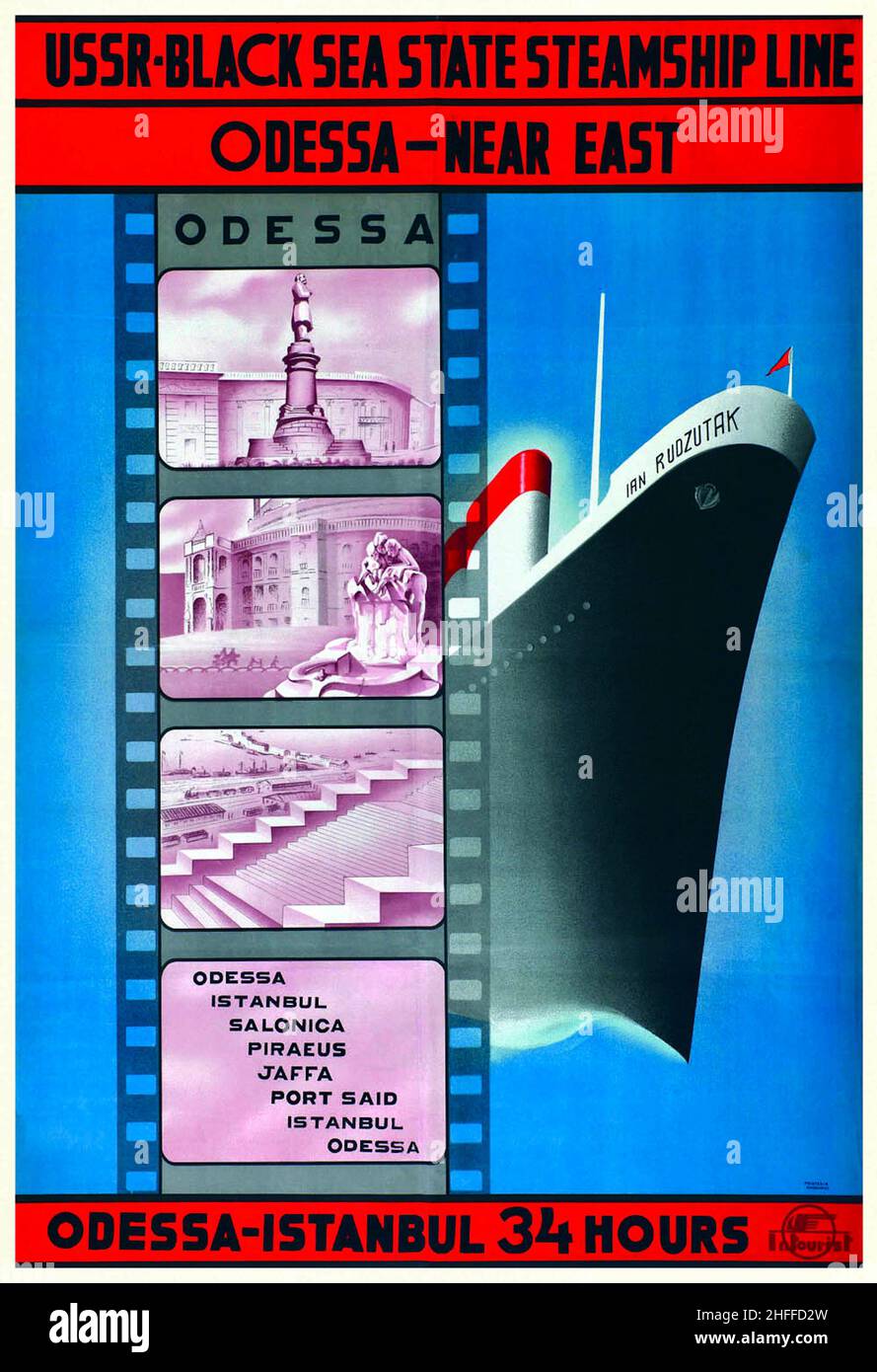 Russisches Reiseposter - Black Sea State Steamship Line - Odessa - Naher Osten Stockfoto