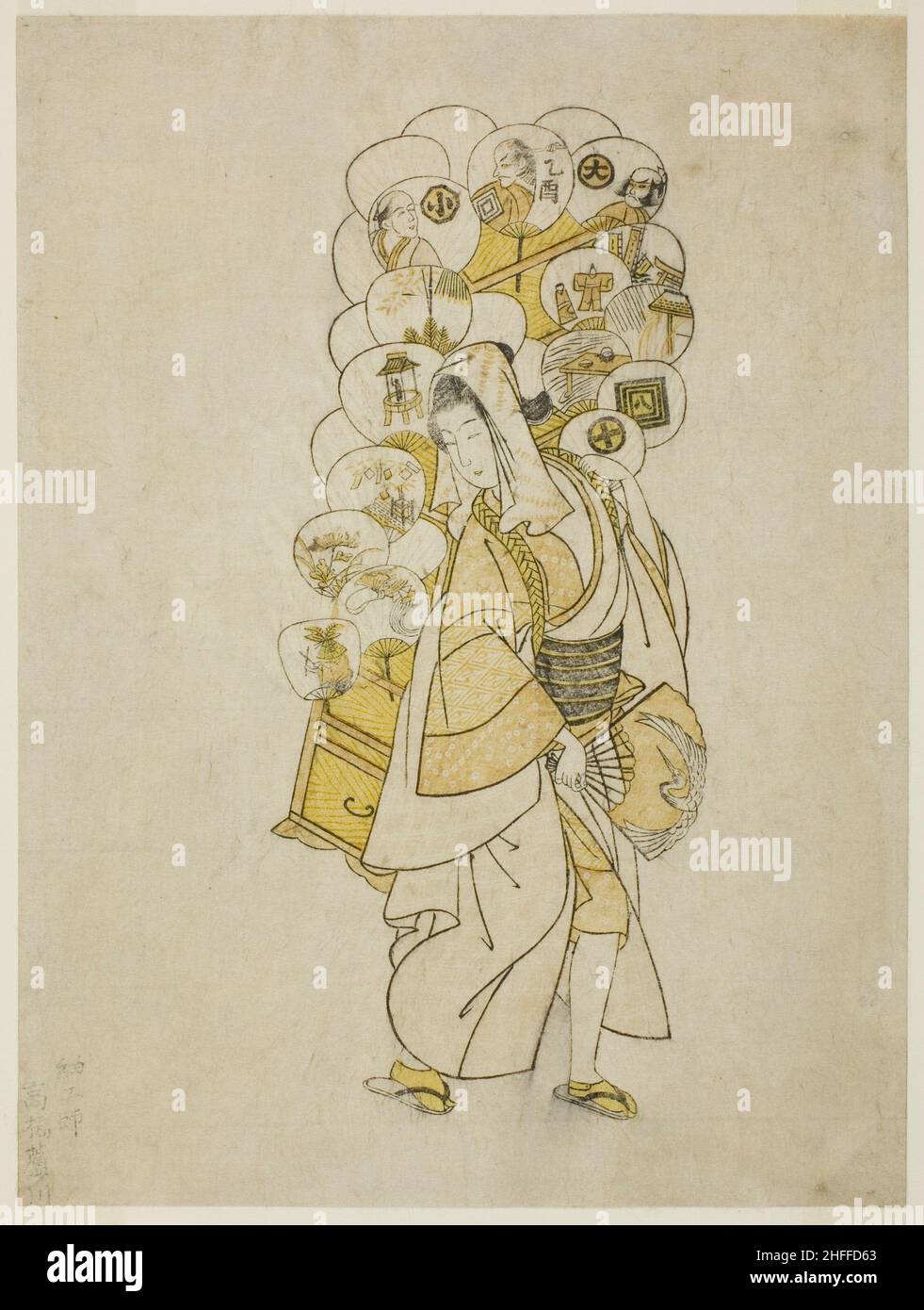 Der Lüfterpeddler, 1765. Wird Suzuki Harunobu zugeschrieben. Stockfoto