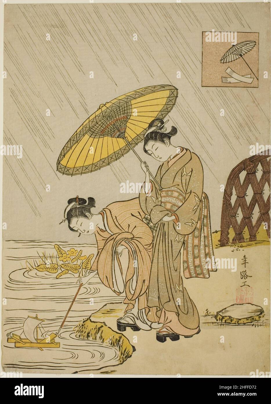 Ono no Komachi Praying for Rain, Edo-Periode (1615-1868), 1766. Wird Suzuki Harunobu zugeschrieben. Stockfoto