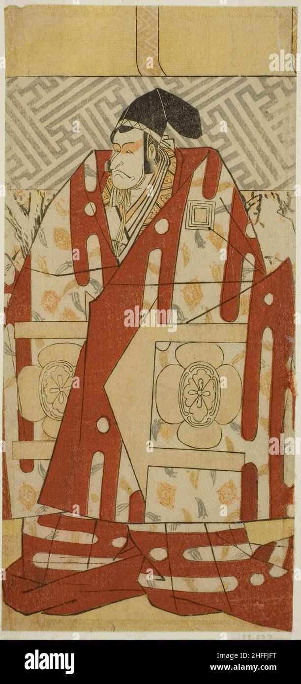 Der Schauspieler Ichikawa Danjuro V als Kudo Suketsune im Theaterstück Koi no Yosuga Kanegaki Soga, aufgeführt im Ichimura Theater im ersten Monat, 1789, c. 1789. Stockfoto