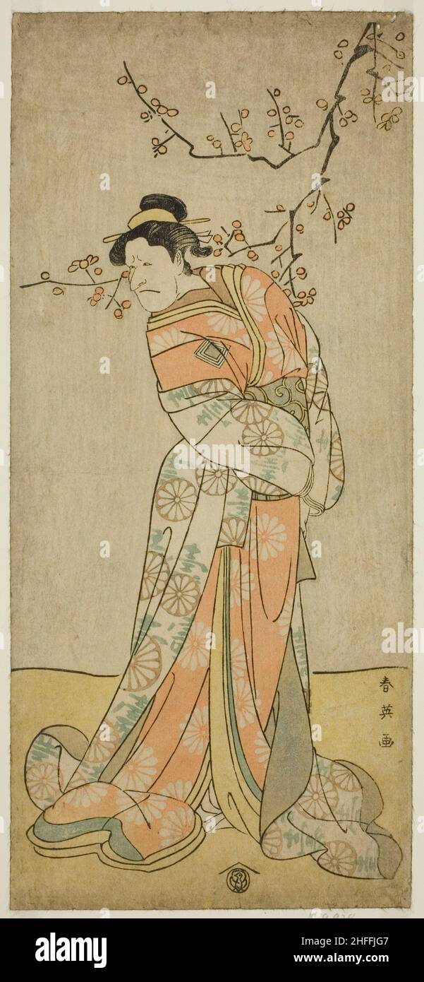Der Schauspieler Ichikawa Ebizo (Danjuro V) als die Dame-in-Waiting Iwafuji im Stück Gozen-gakari Sumo Soga, aufgeführt im Kawarazaki Theater im ersten Monat, 1793 (?), c. 1793. Stockfoto