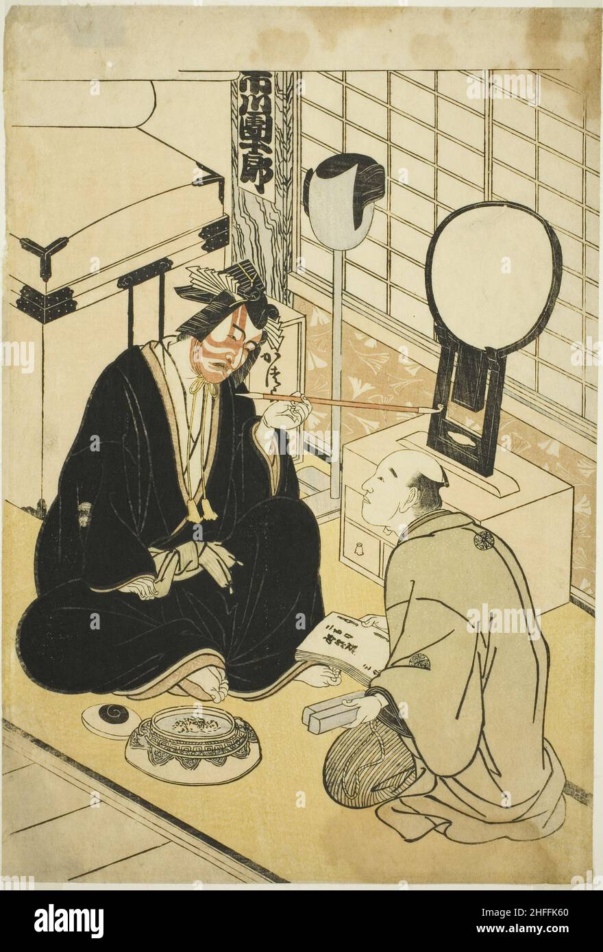 Der Schauspieler Ichikawa Danjuro V in seiner Garderobe, Japan, c. 1783. Stockfoto