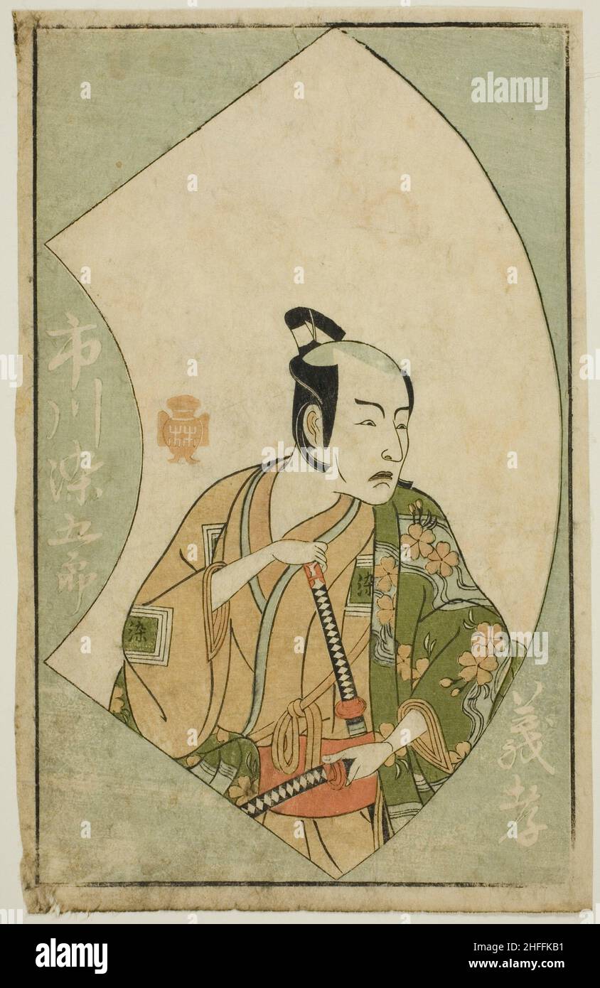 Der Schauspieler Ichikawa Somegoro, aus "A Picture Book of Stage Fans (Ehon butai ogi)", Japan, 1770. Stockfoto