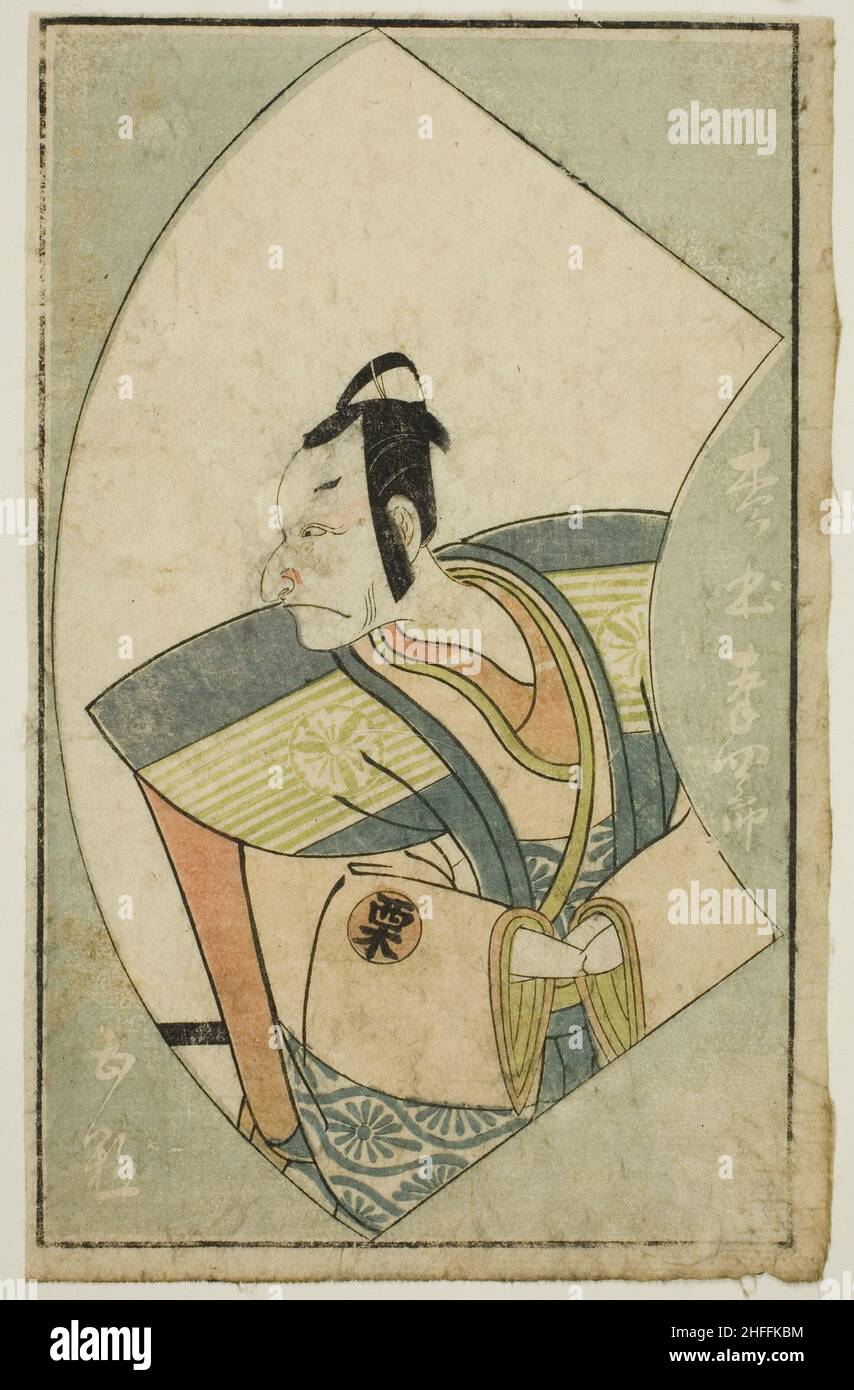 Der Schauspieler Matumoto Koshiro II, aus „A Picture Book of Stage Fans (Ehon butai ogi)“, Japan, 1770. Stockfoto