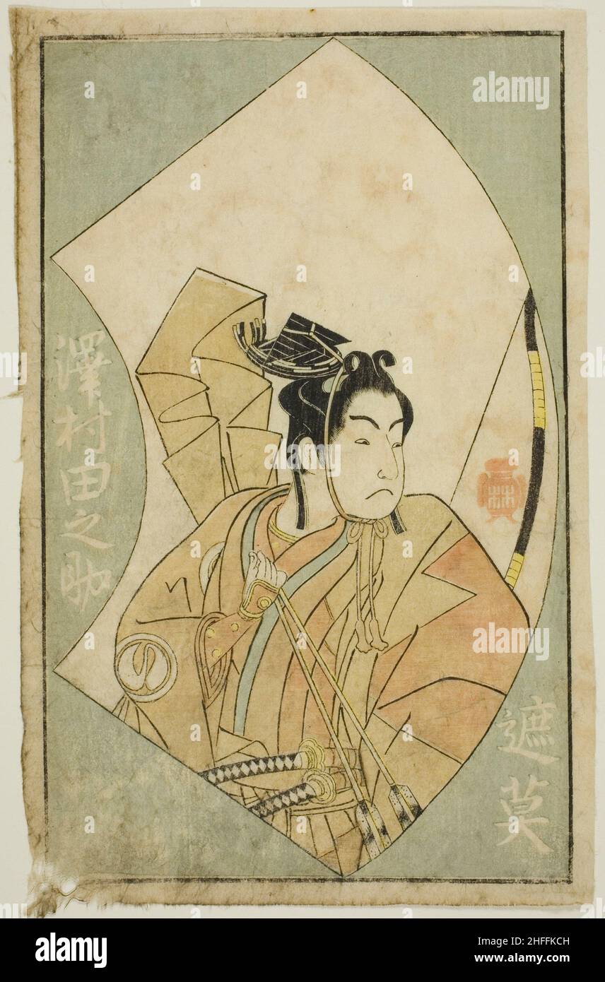 The Actor Sawamura Tanosuke I, aus „A Picture Book of Stage Fans (Ehon butai ogi)“, Japan, 1770. Stockfoto