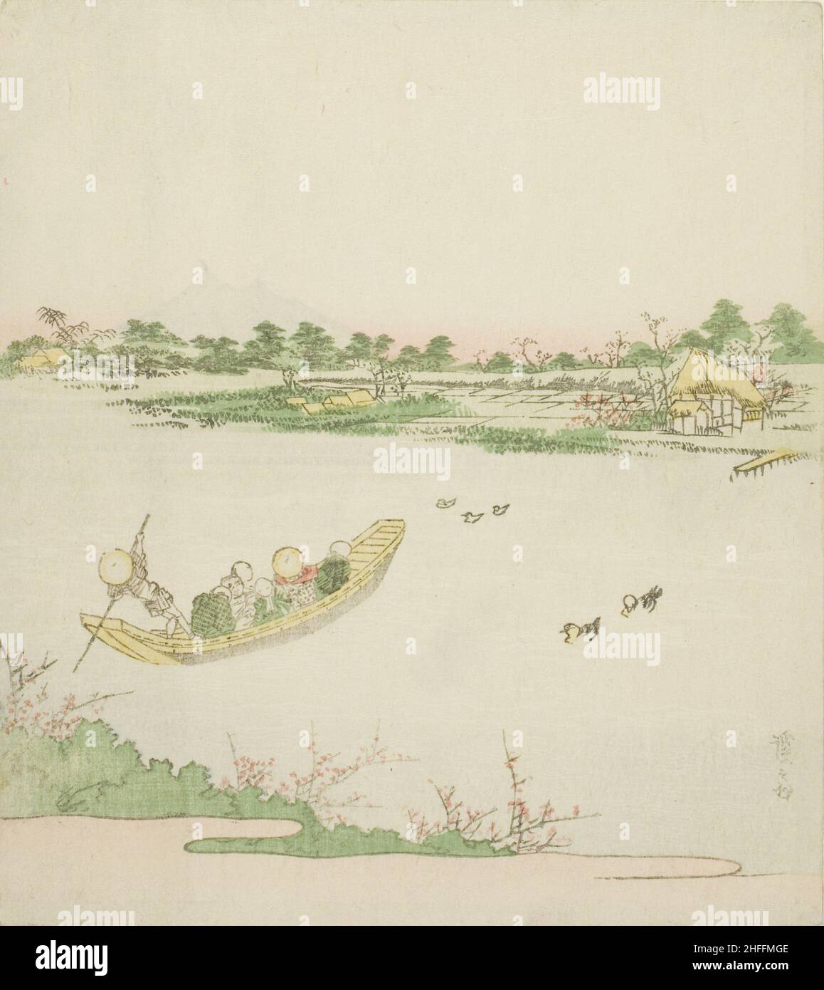 Eine Fähre über den Sumida River, Japan, c. 1820s. Stockfoto