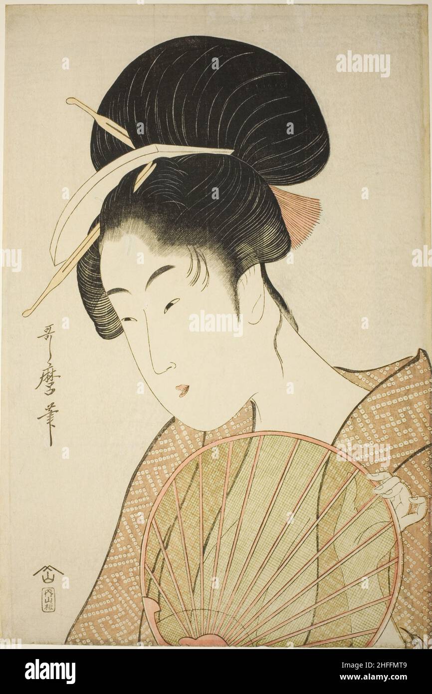 Frau mit einem runden Fan, Japan, c. 1797. Stockfoto