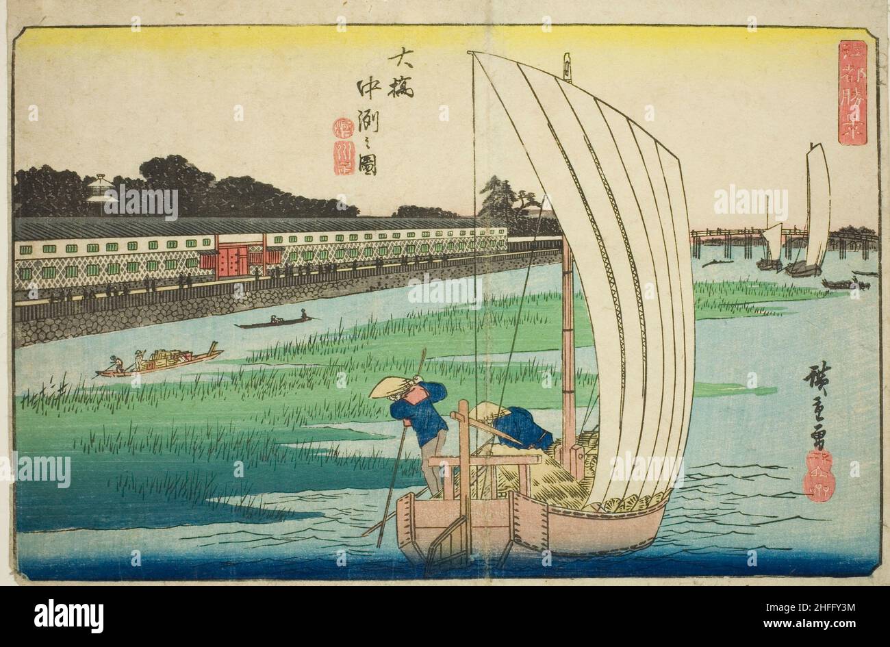 Nakasu in Ohashi (Ohashi Nakasu no zu), aus der Serie „Exceptional Views of Edo (Koto shokei)“, c. 1835/39. Stockfoto