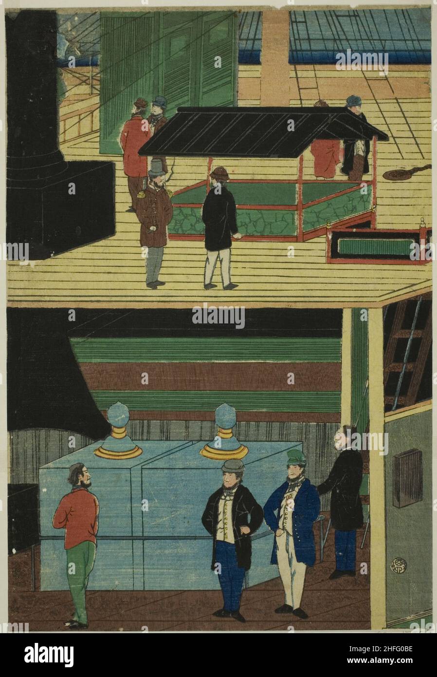 Innenansicht eines amerikanischen Dampfschiffs (Amerikakoku jokisen-chu no zu), 1861. Stockfoto Innenansicht eines amerikanischen Dampfschiffs (Amerikakoku jokisen-chu no zu), 1861. Stockfoto