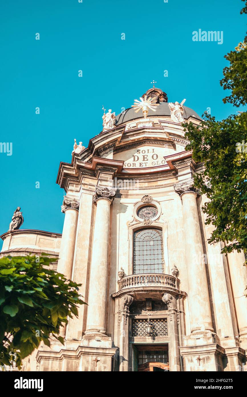 Altstadt lviv Stadtzentrum. Dominikanische Kirche, Lemberg. Griechisch-katholische Kirche der Heiligen Eucharistie Stockfoto