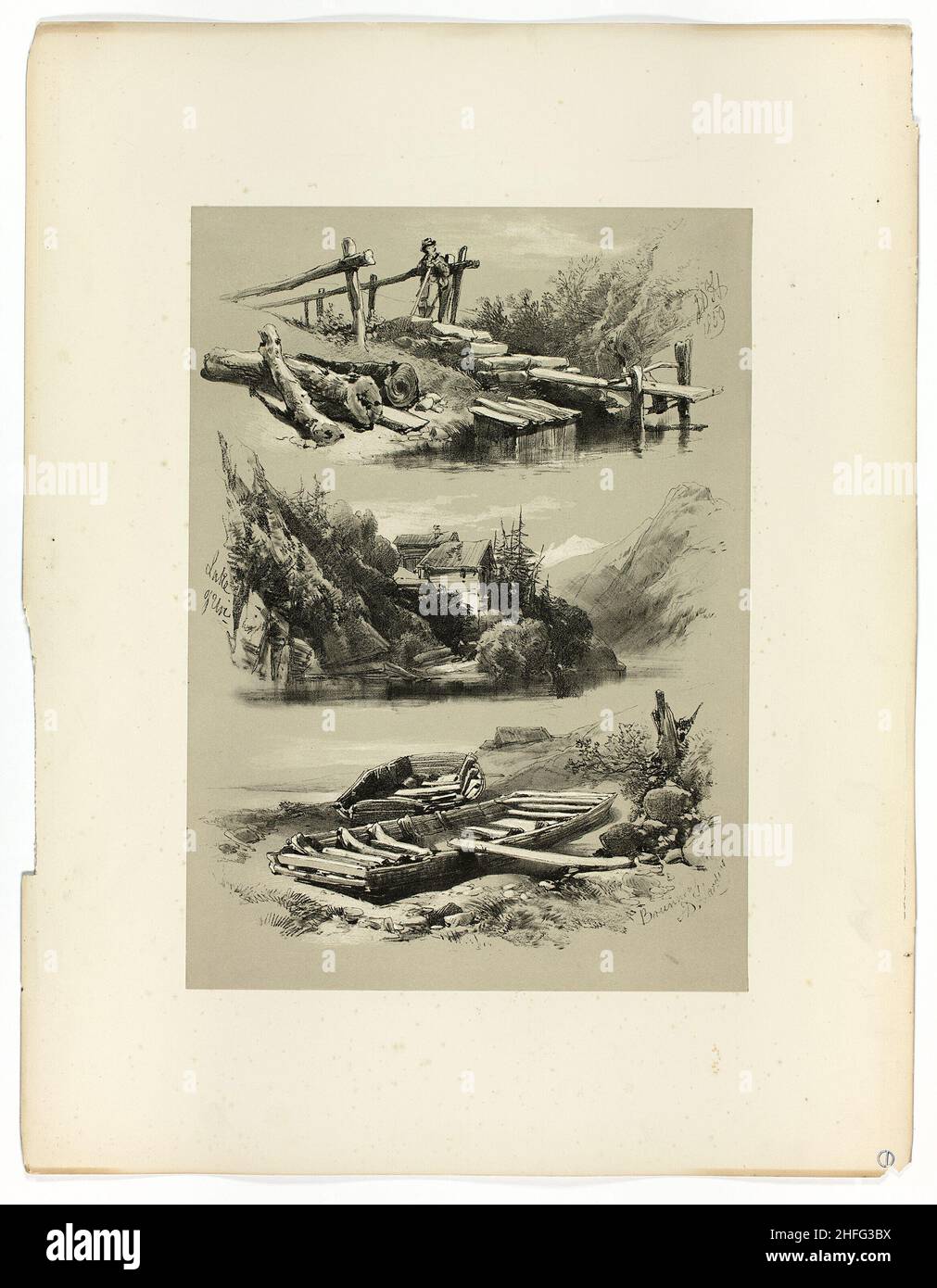 Uri-See und Brunnen, von Picturesque Selections, 1859. Stockfoto