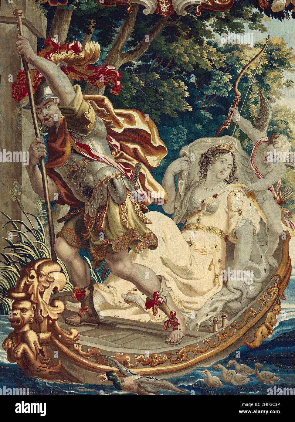 Cleopatra bat, Rom Tribut zu zahlen, aus 'The Story of Caesar and Cleopatra', Flandern, c. 1680. Nach einem Entwurf von Justus van Egmont in der Werkstatt von Willem van Leefdael gewebt. Detail aus einem größeren Kunstwerk. Stockfoto