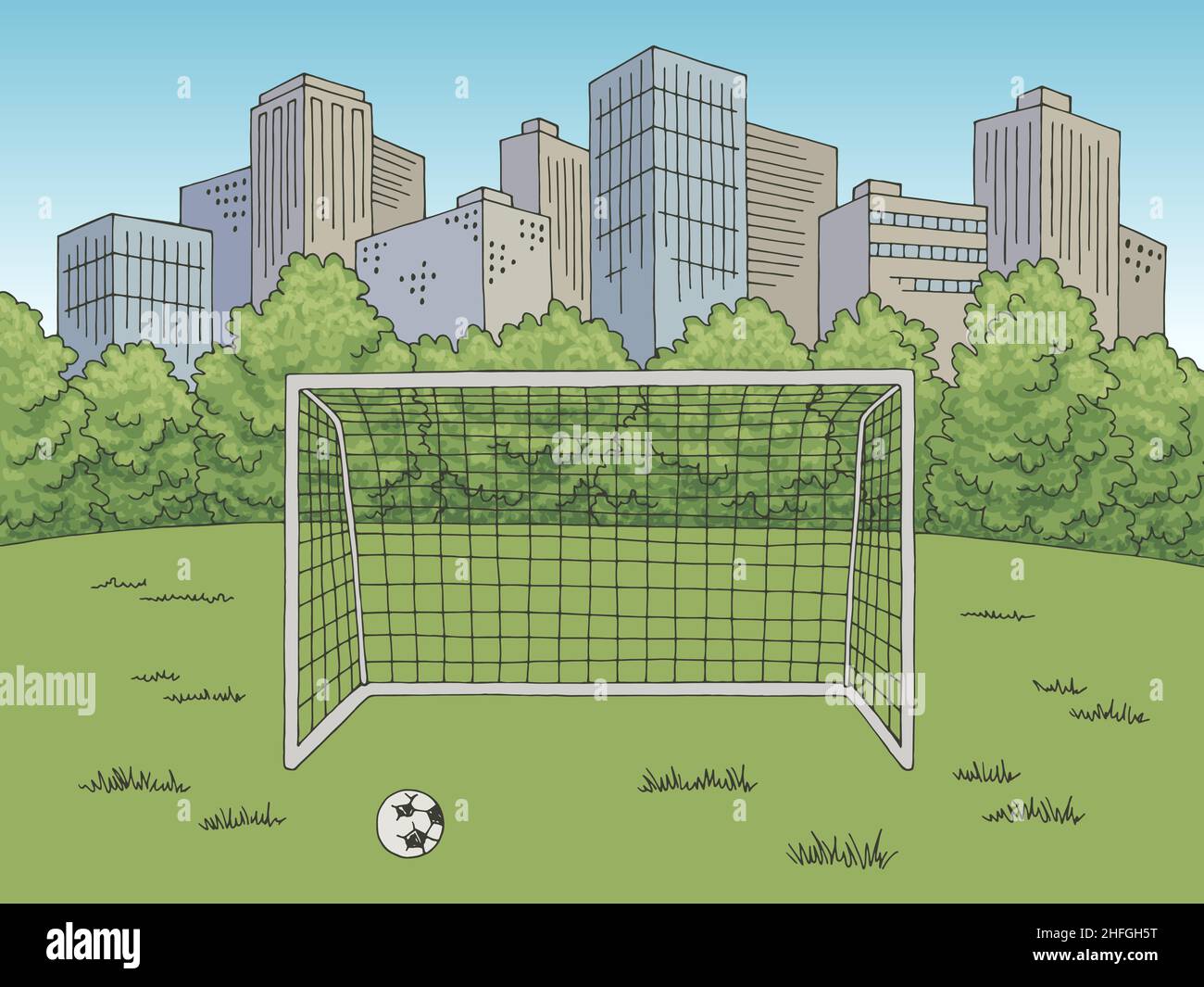 Straße Fußball Sport Grafik Farbe Stadt Landschaft Skizze Illustration Vektor Stock Vektor