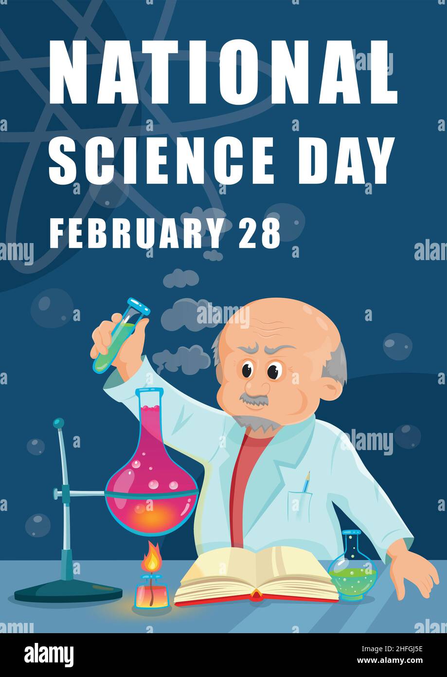 vektor Illustration Wissenschaft Tag Poster. Alte Wissenschaftler, die im Labor forschen, können für Poster, Hintergrund, Web verwenden Stock Vektor