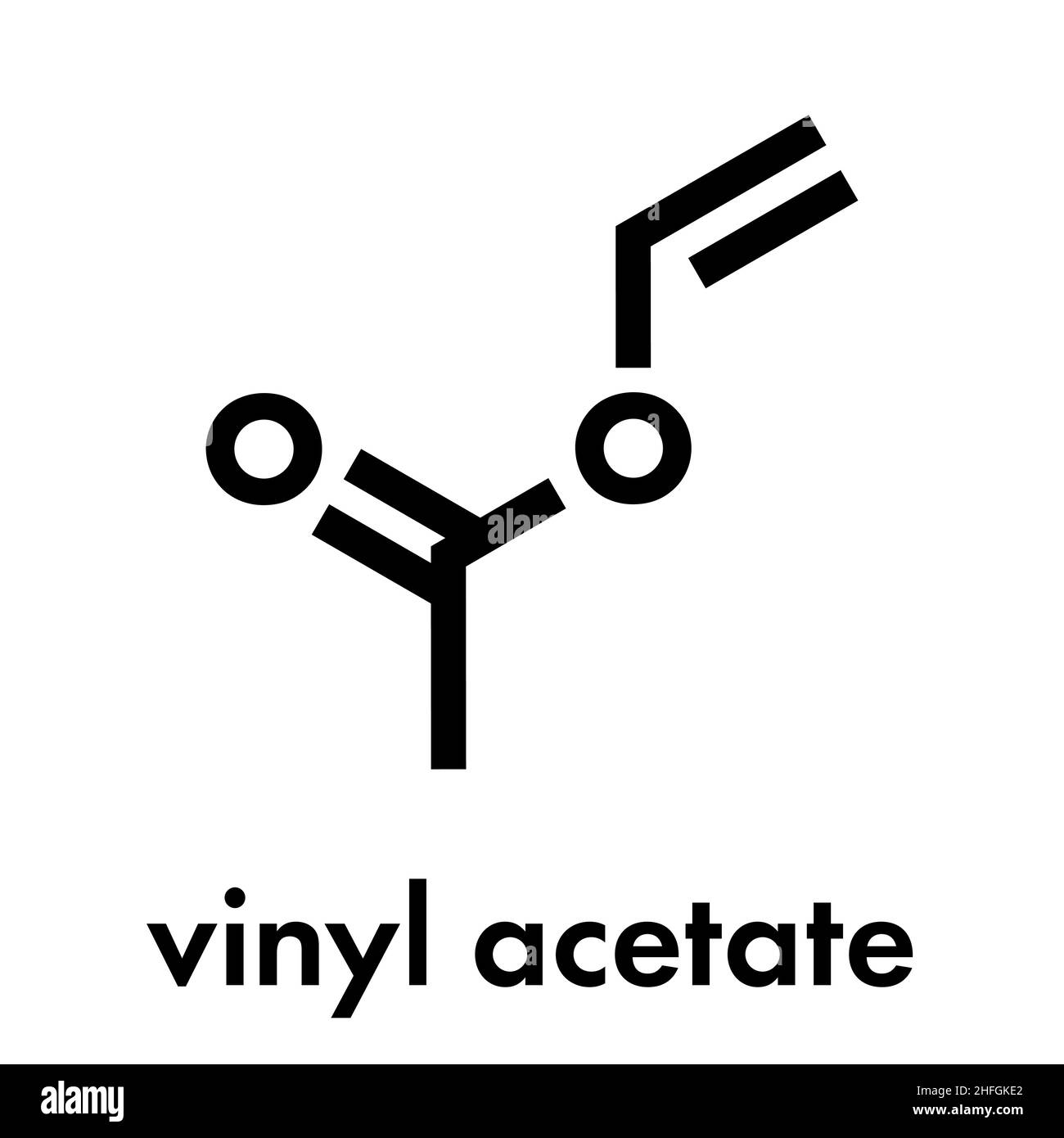 Vinylacetat, Klebstoff-Baustein Polyvinylacetat (PVA, PVAc). PVA wird in einer Reihe von Leimtypen verwendet. Skelettformel. Stock Vektor