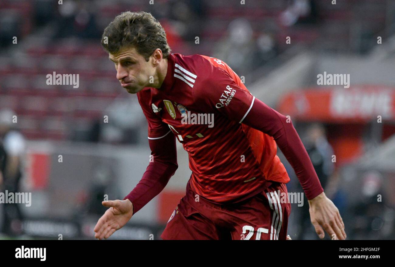 RheinEnergieStadion Köln, Deutschland, 15,1.2022, Fußball: Bundesliga-Saison 2021/22, Spieltag 19. 1.FC Köln (KOE) gegen FC Bayern München (FCB) - Thomas Müller (Müller, FCB) DIE DFL-VORSCHRIFTEN VERBIETEN DIE VERWENDUNG VON FOTOS ALS BILDSEQUENZEN UND/ODER QUASI-VIDEO Stockfoto