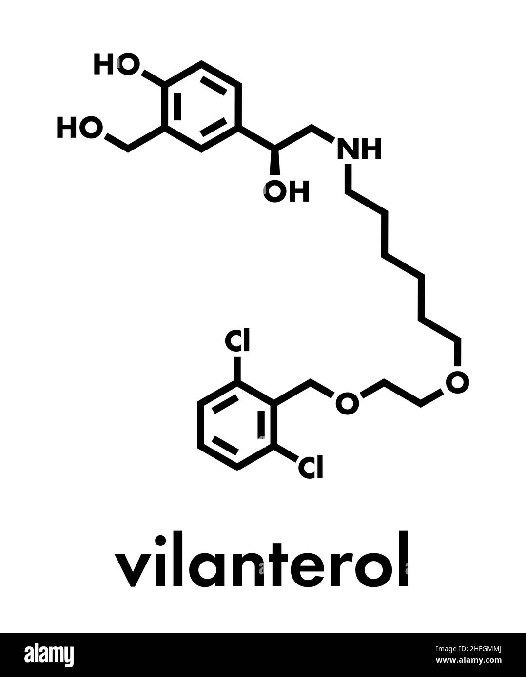 Vilanterol COPD-Medikamentenmolekül. Skelettformel. Stock Vektor