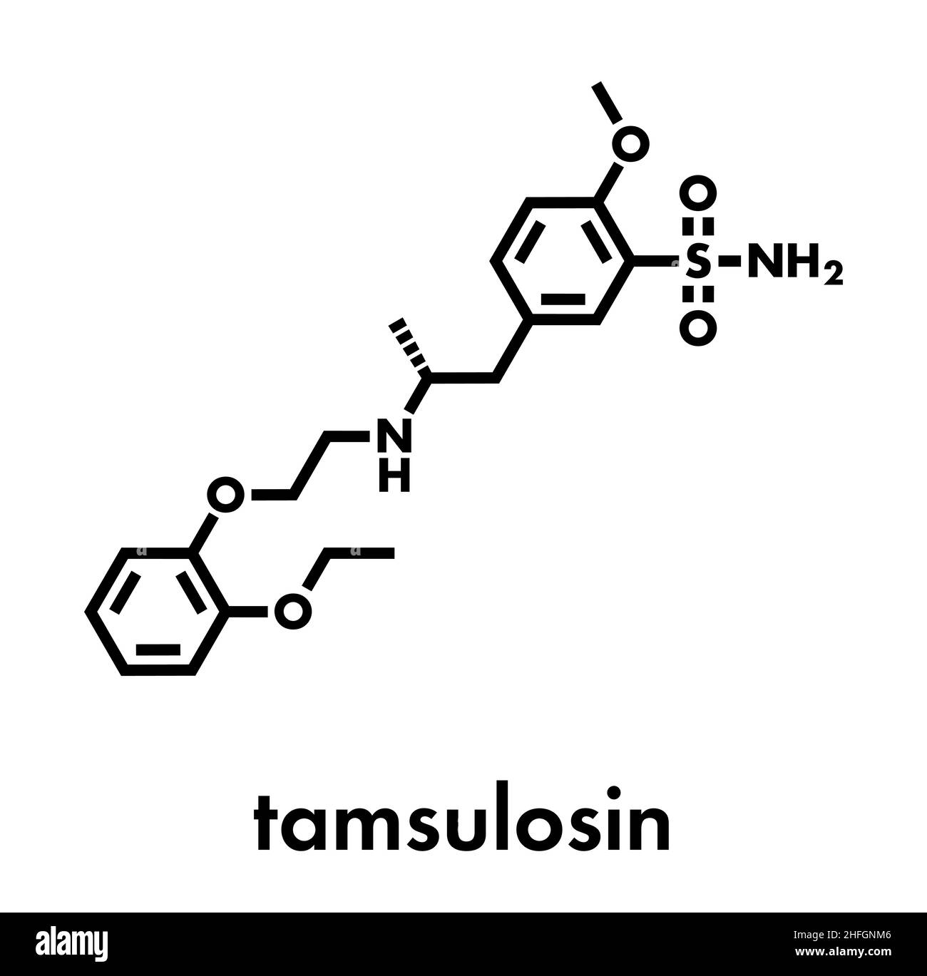 Tamsulosin benigne Prostatahyperplasie (BPH) Droge Molekül. Skelettmuskulatur Formel. Stock Vektor