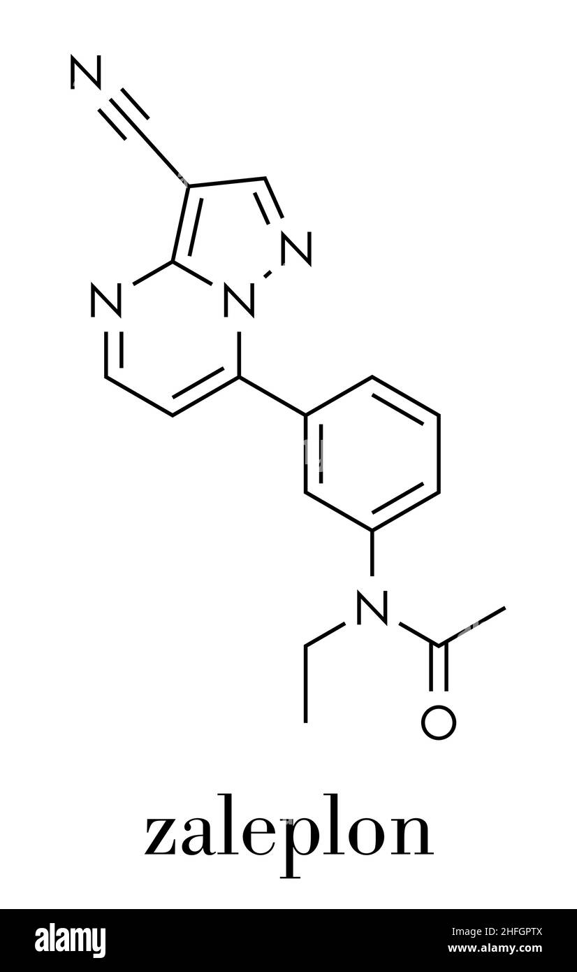 Zaleplon hypnotische Droge Molekül (schlafmittel). Skelettmuskulatur Formel. Stock Vektor