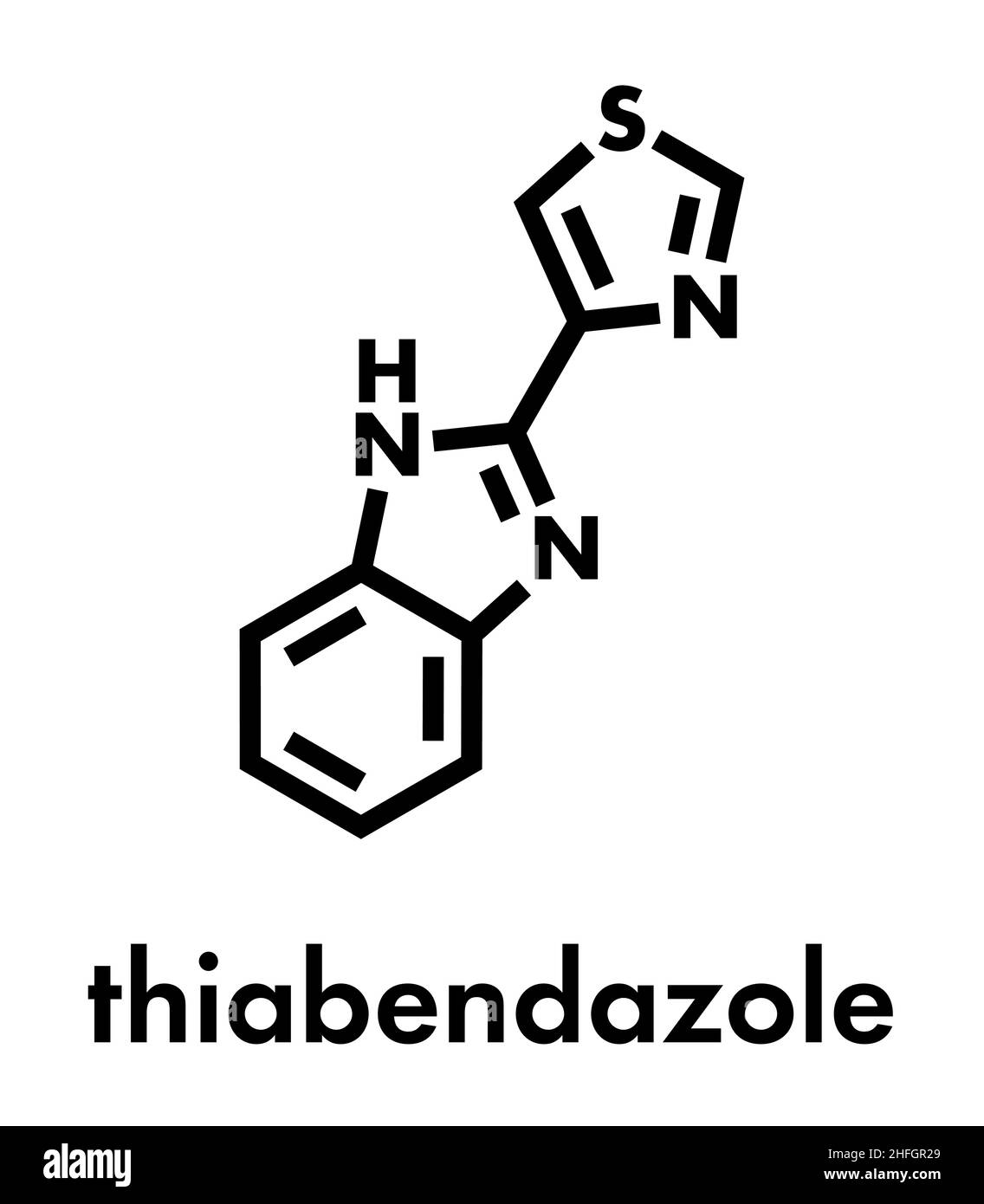 Thiabendazol (thiabendazol) Fungizide und anti-parasit Molekül. Als Konservierungsmittel und antihelmintic Droge verwendet. Skelettmuskulatur Formel. Stock Vektor