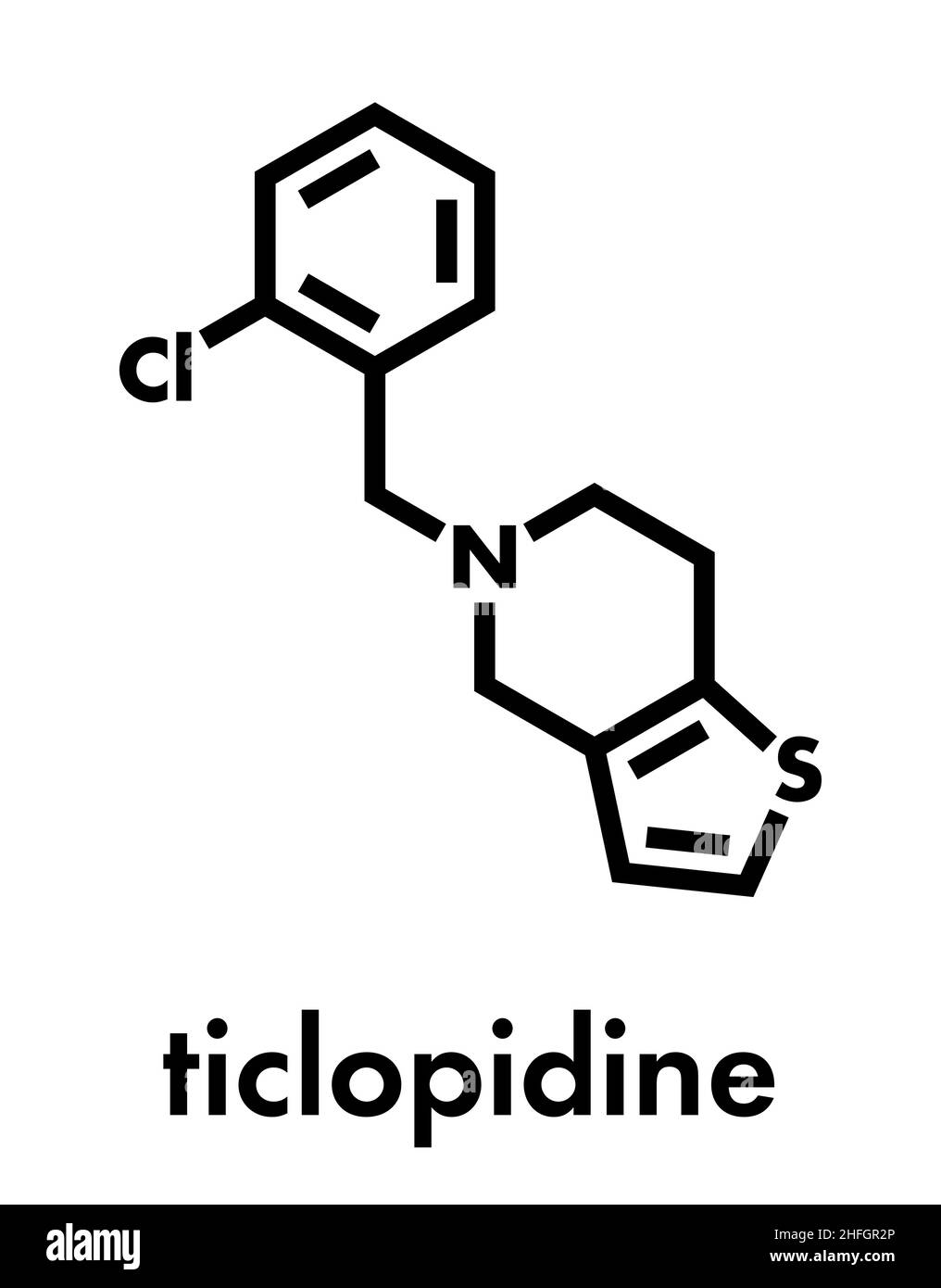 Ticlopidin antiplatelet drug Molecule. Skelettmuskulatur Formel. Stock Vektor
