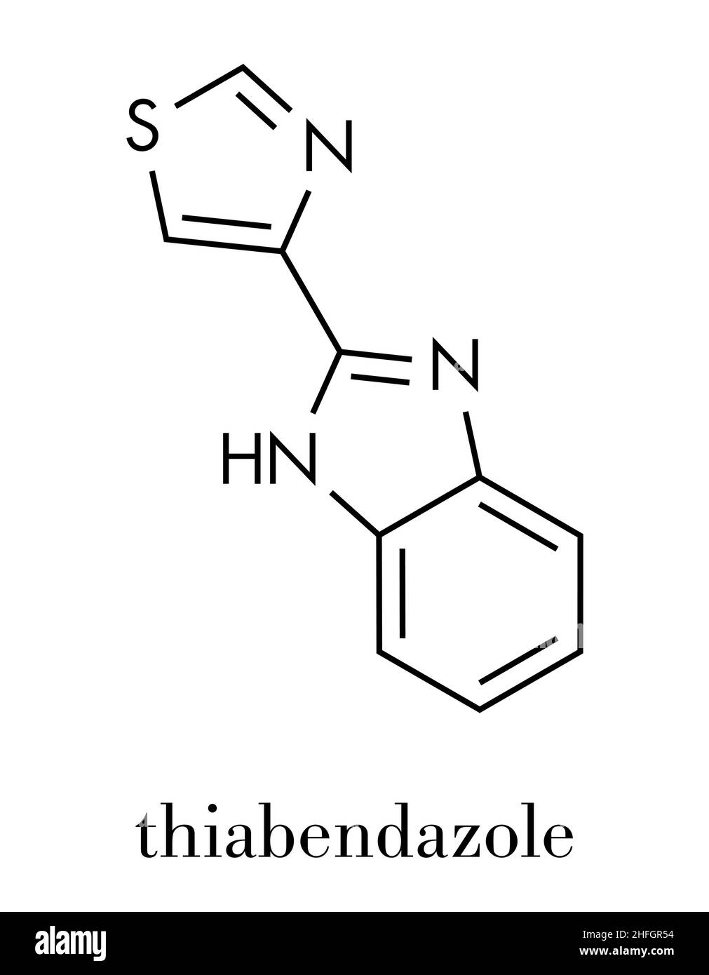 Thiabendazol (thiabendazol) Fungizide und anti-parasit Molekül. Als Konservierungsmittel und antihelmintic Droge verwendet. Skelettmuskulatur Formel. Stock Vektor