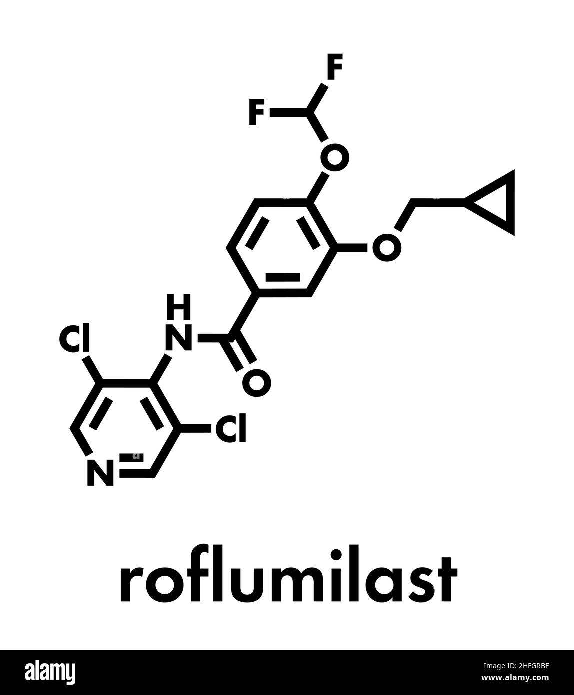 Roflumilast-COPD-Medikamentenmolekül (PDE4-Inhibitor). Skelettformel. Stock Vektor