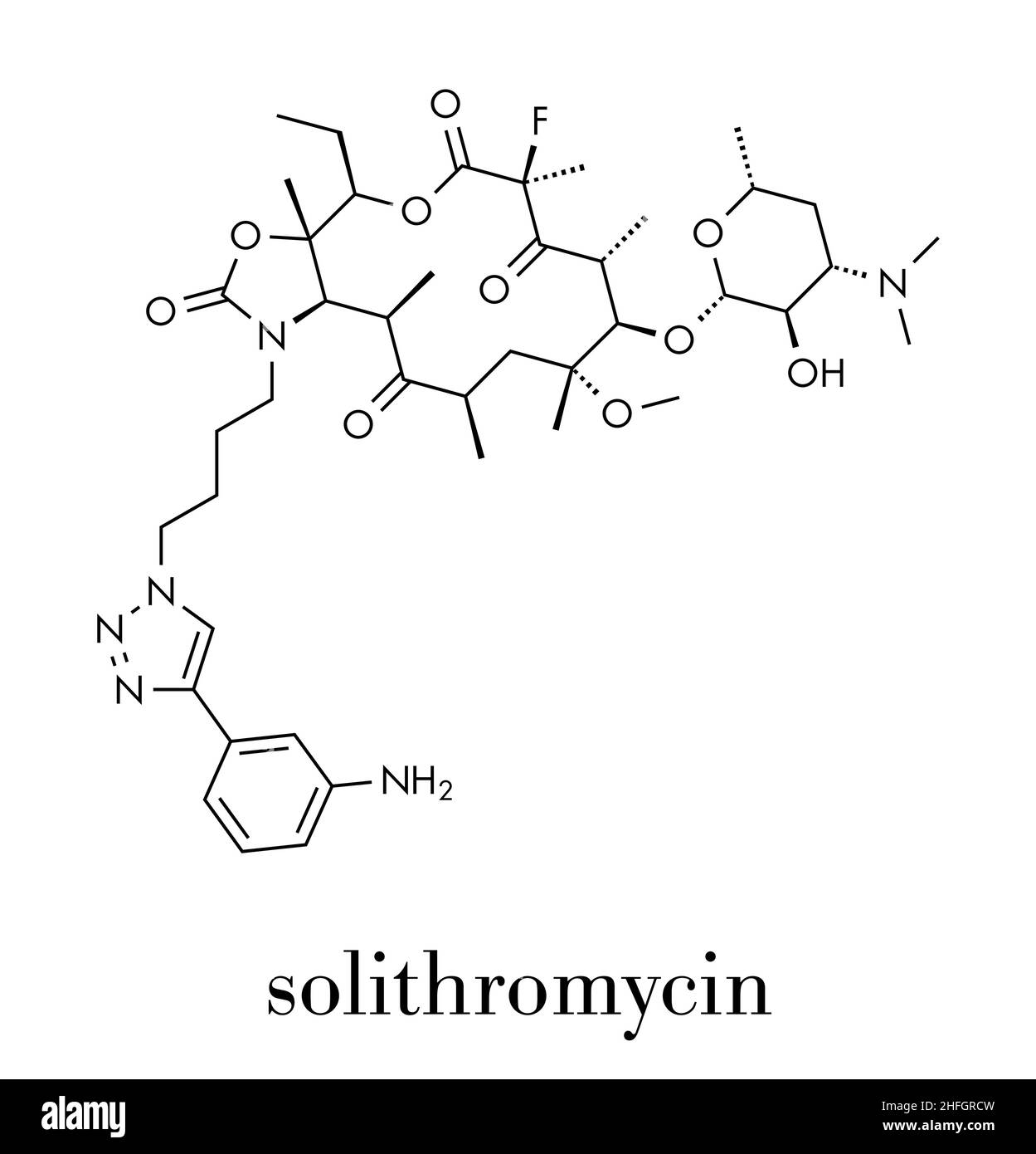 Solithromycin Antibiotikum Medikament Molekül. Skelettmuskulatur Formel. Stock Vektor